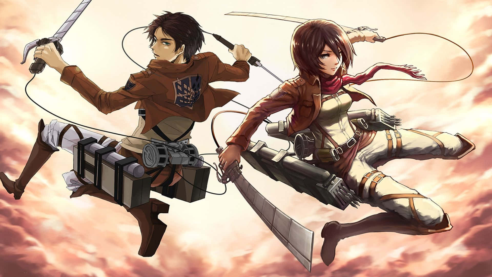 Attack On Titan Season 3, anime warriors, fiery sky, Full HD Desktop Wallpaper