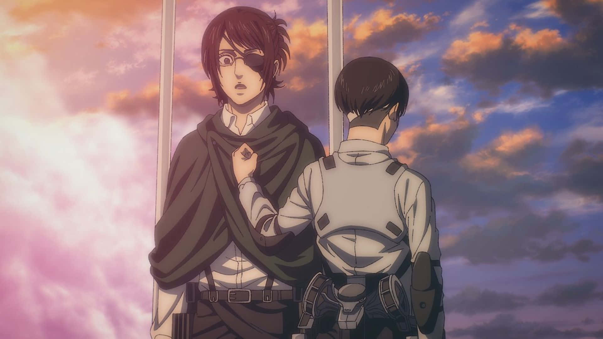 Attack On Titan Season 3, vibrant sunset sky, pink orange and purple clouds, Full HD Desktop Wallpaper