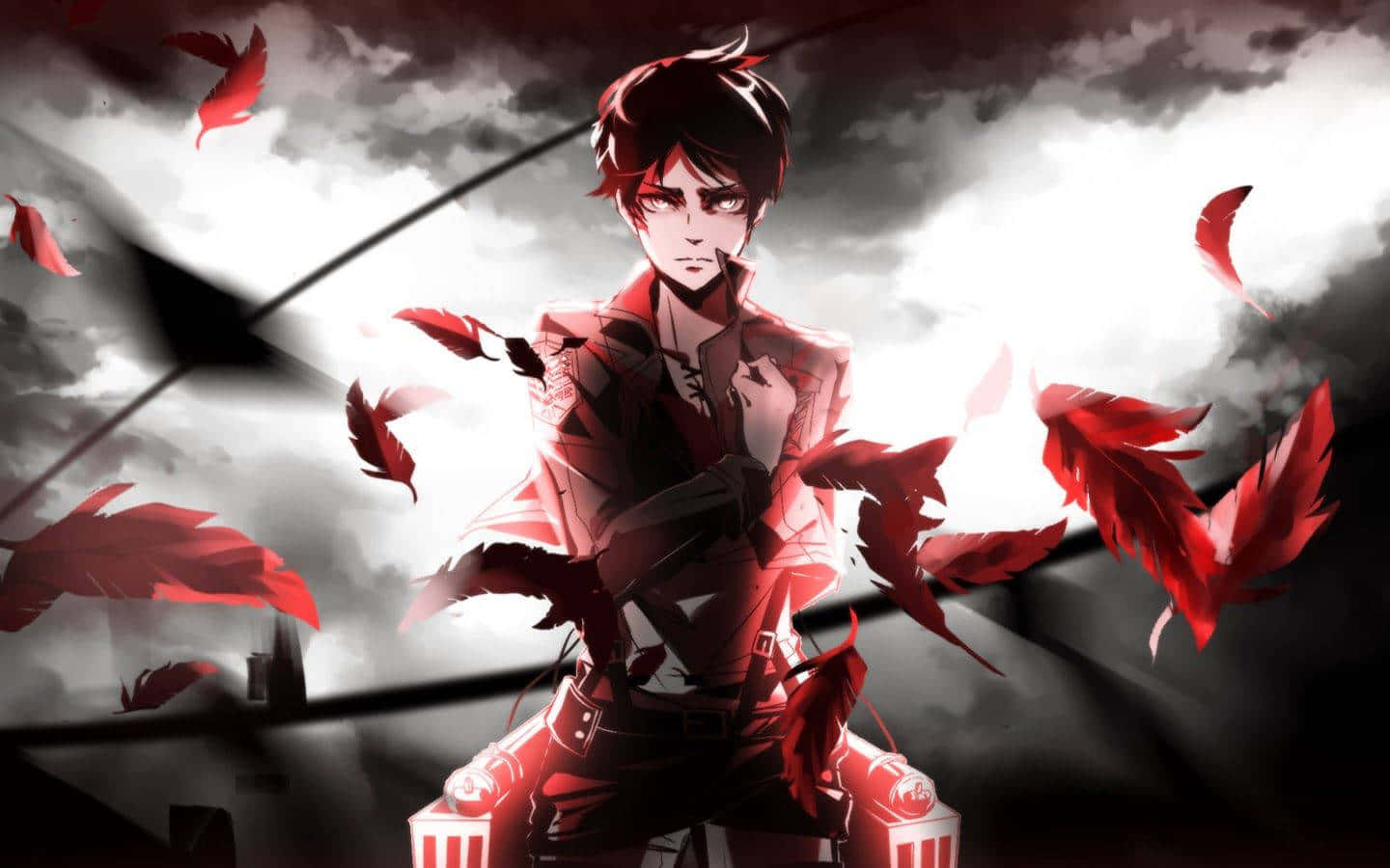 Attack On Titan Season 3, red armor, crimson feathers, HD Desktop Wallpaper