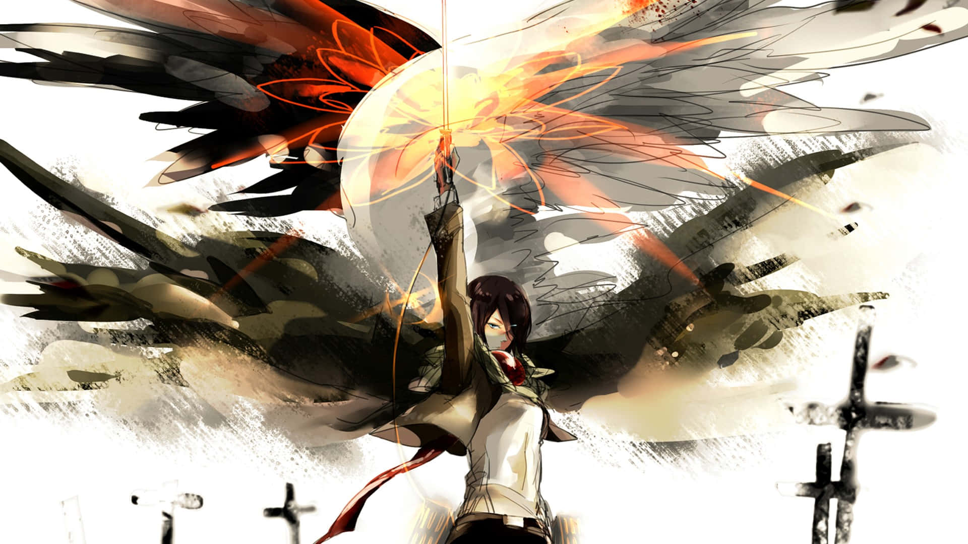 Attack On Titan Season 3, dark wings, fiery aura, Full HD Desktop Wallpaper