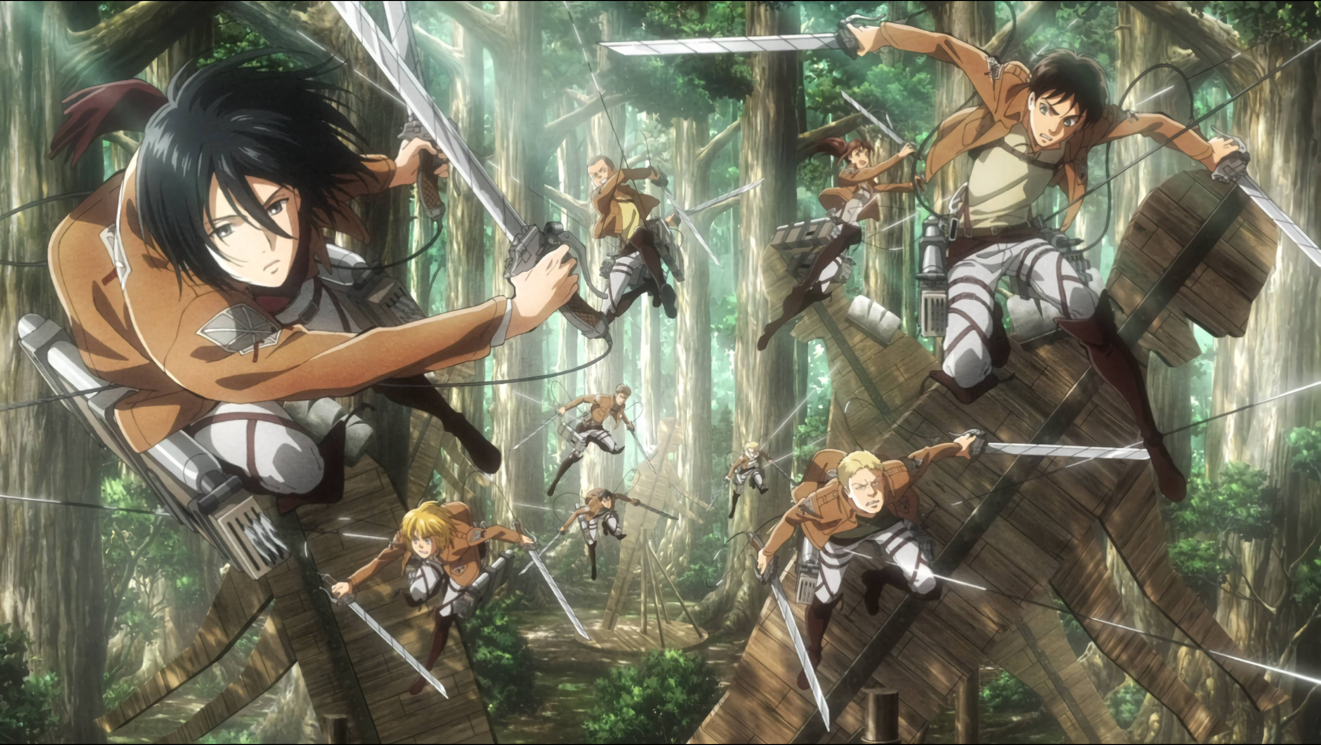 Attack On Titan Season 4, forest, brown gear, 2K Desktop Wallpaper