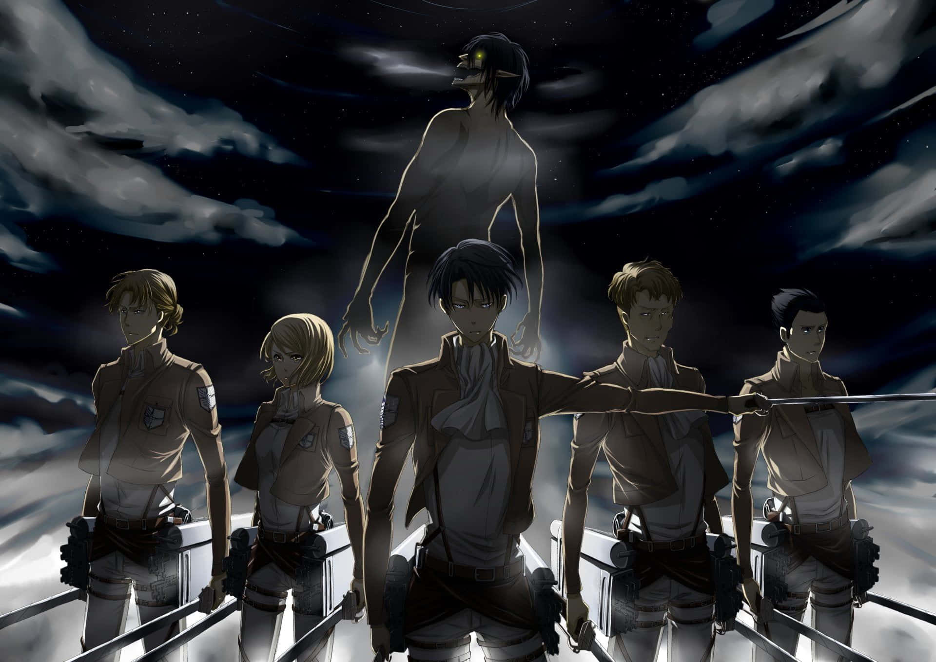 Attack On Titan The Final Season, starry night sky, towering shadowy titan, Full HD Desktop Wallpaper