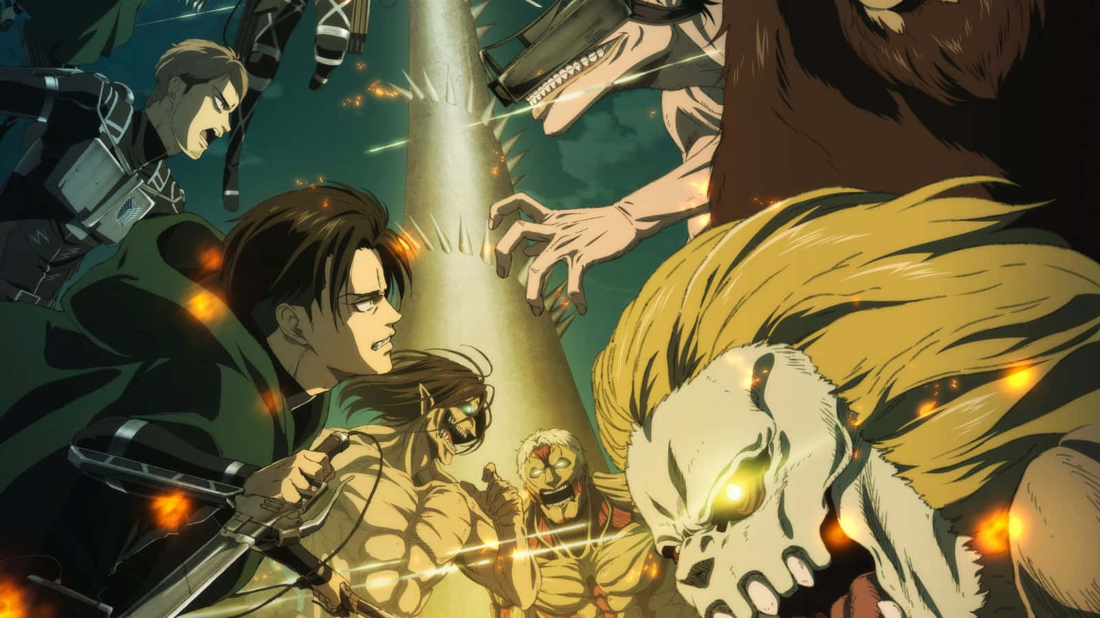 Attack On Titan The Final Season, giant humanoid titans, fiery battle, HD Desktop Wallpaper