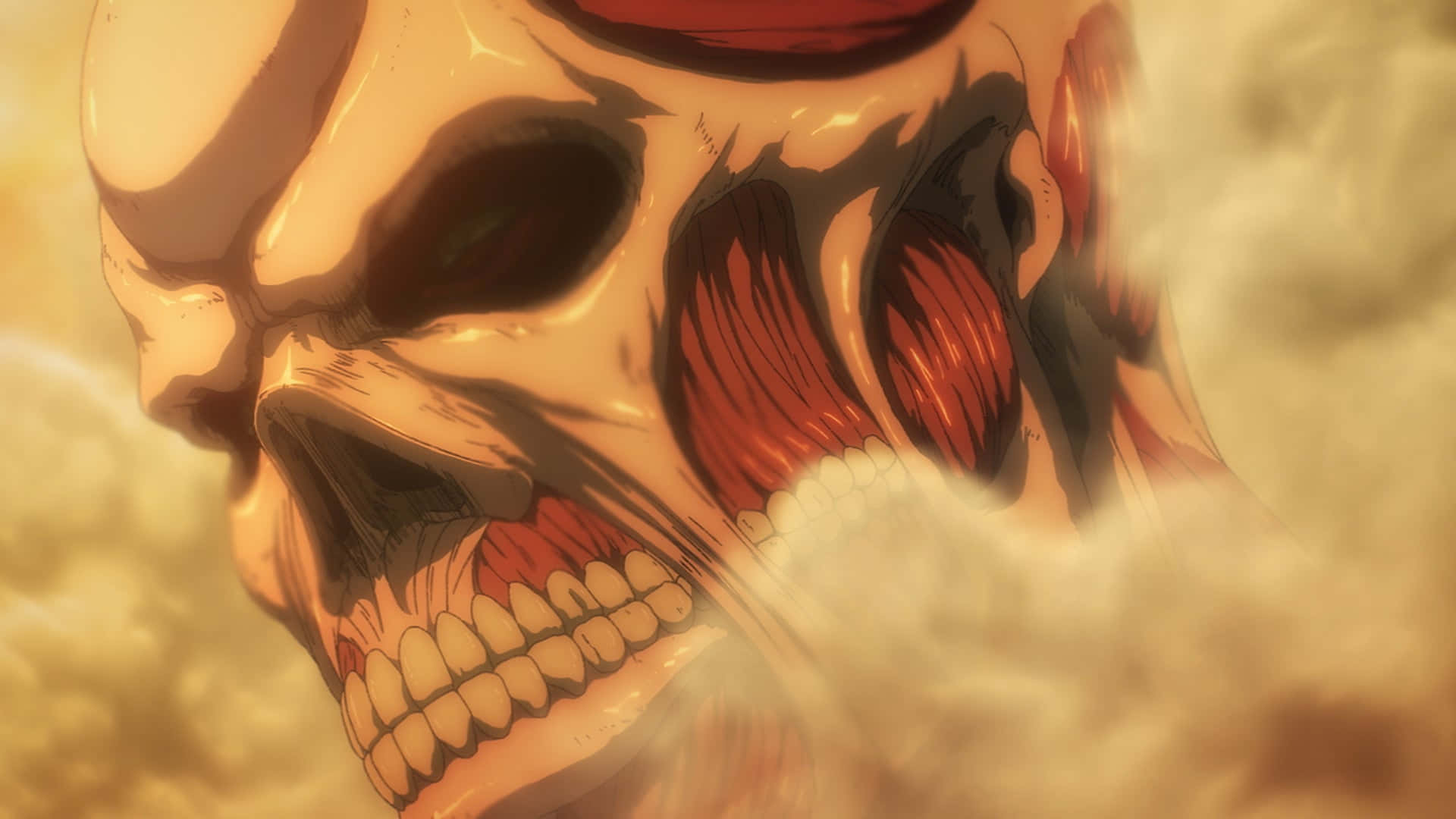 Attack On Titan The Final Season, giant humanoid skull, exposed red muscle tissue, Full HD Desktop Wallpaper
