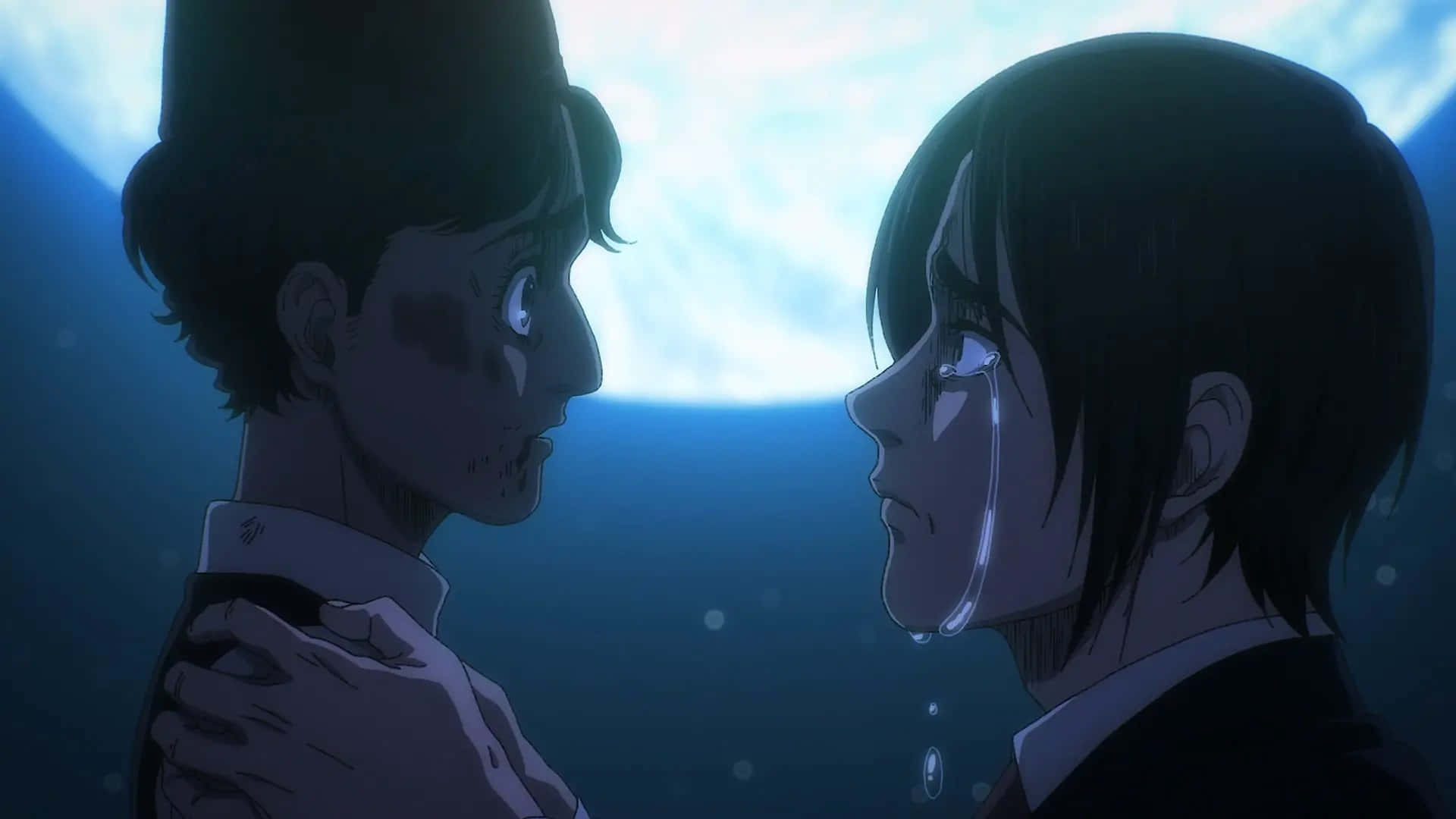 Attack On Titan The Final Season, glowing blue moon, tearful eyes, Full HD Desktop Wallpaper
