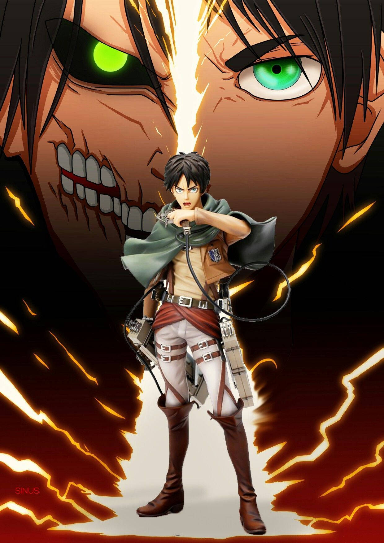 Attack On Titan, Titan Eren, glowing green eyes, HD Phone Wallpaper