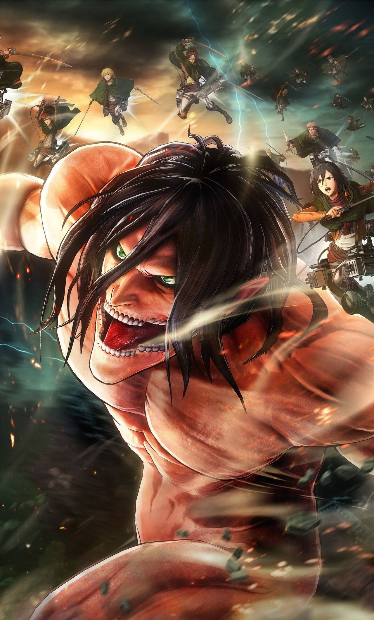 Attack On Titan, Titan Eren, glowing green eyes, Full HD Phone Wallpaper