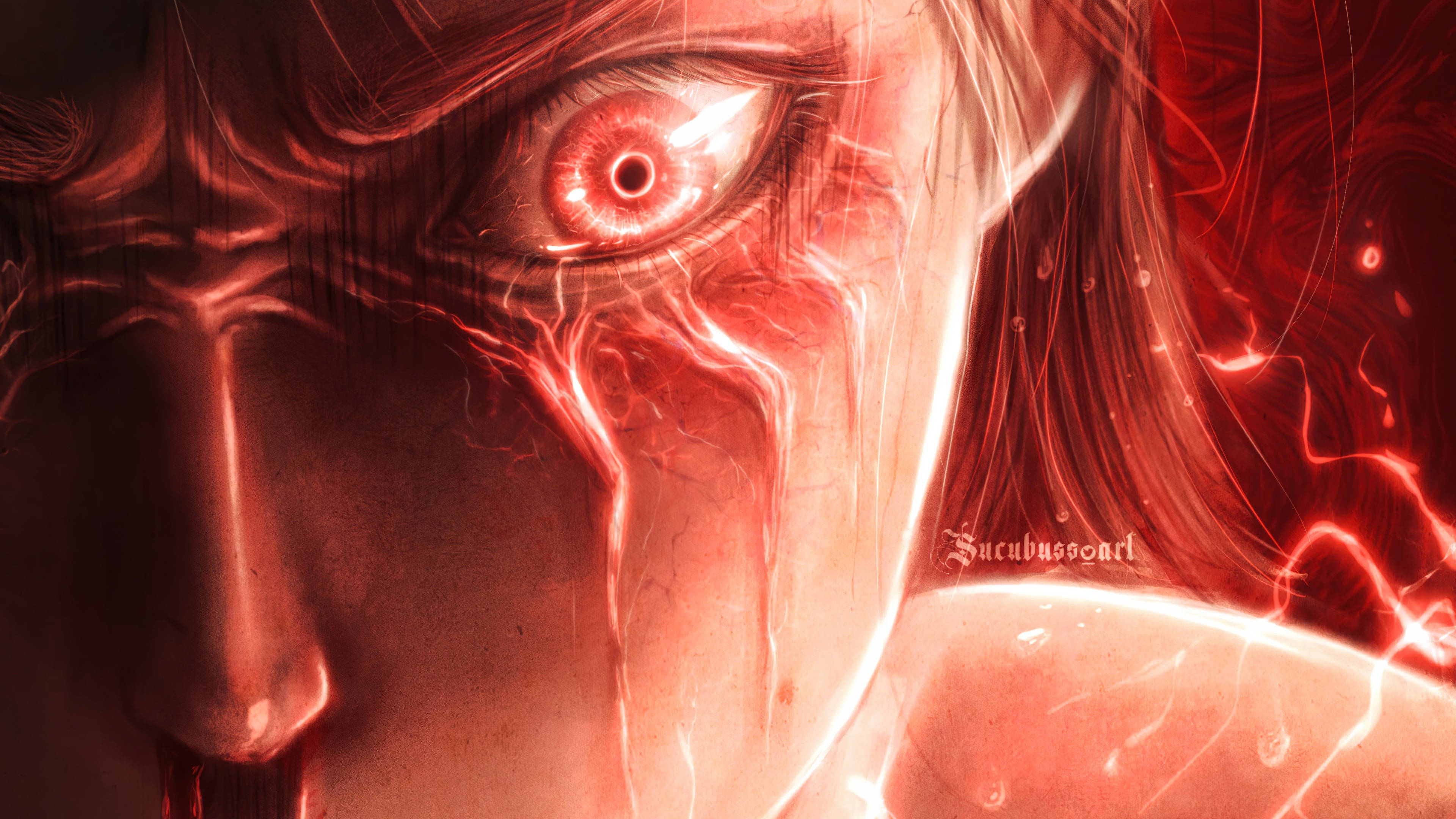 Attack On Titan, Titan Eren, glowing red eyes, 4K Desktop Wallpaper