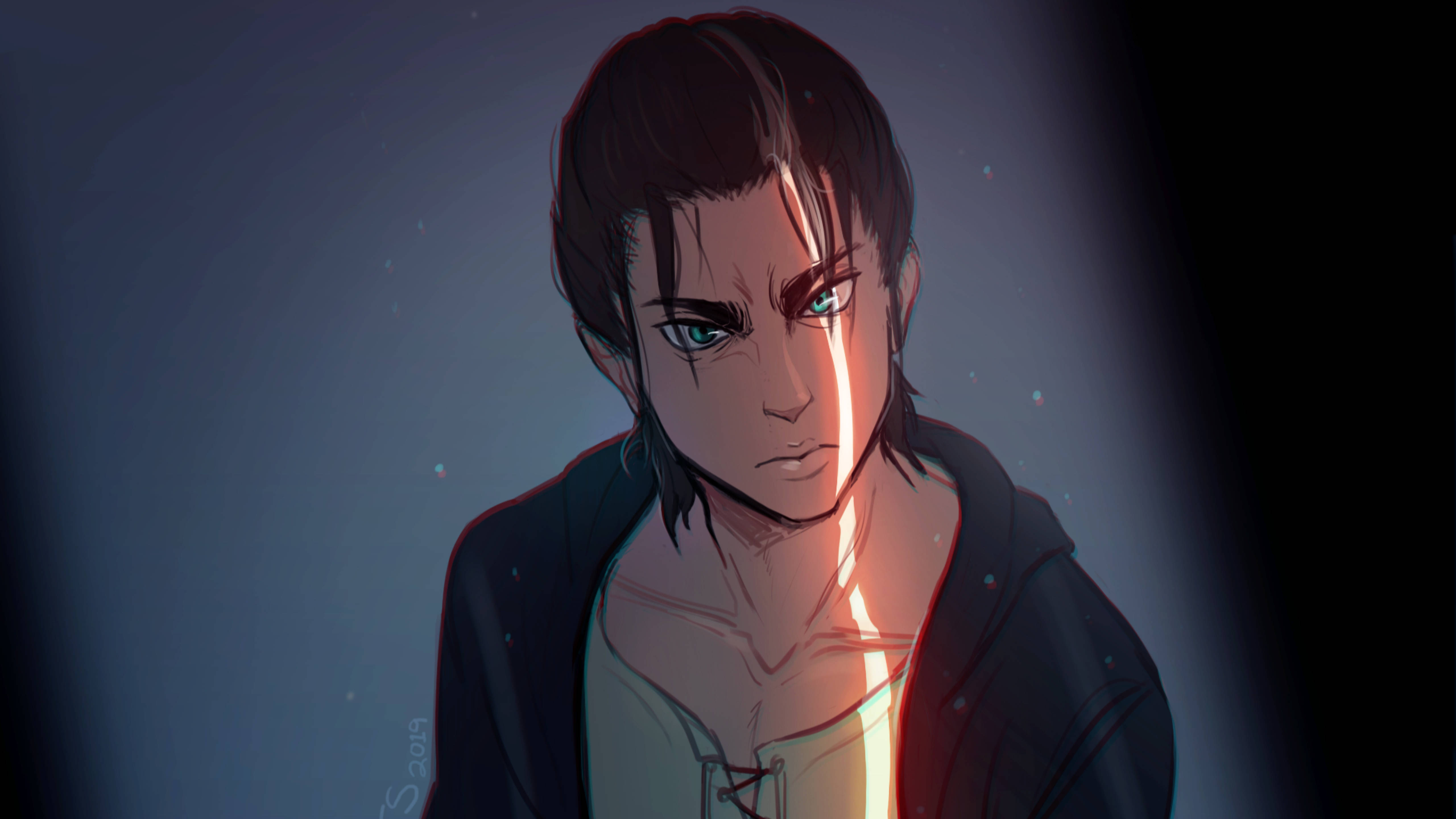 Attack On Titan, Titan Eren, glowing green eyes, 5K Desktop Wallpaper