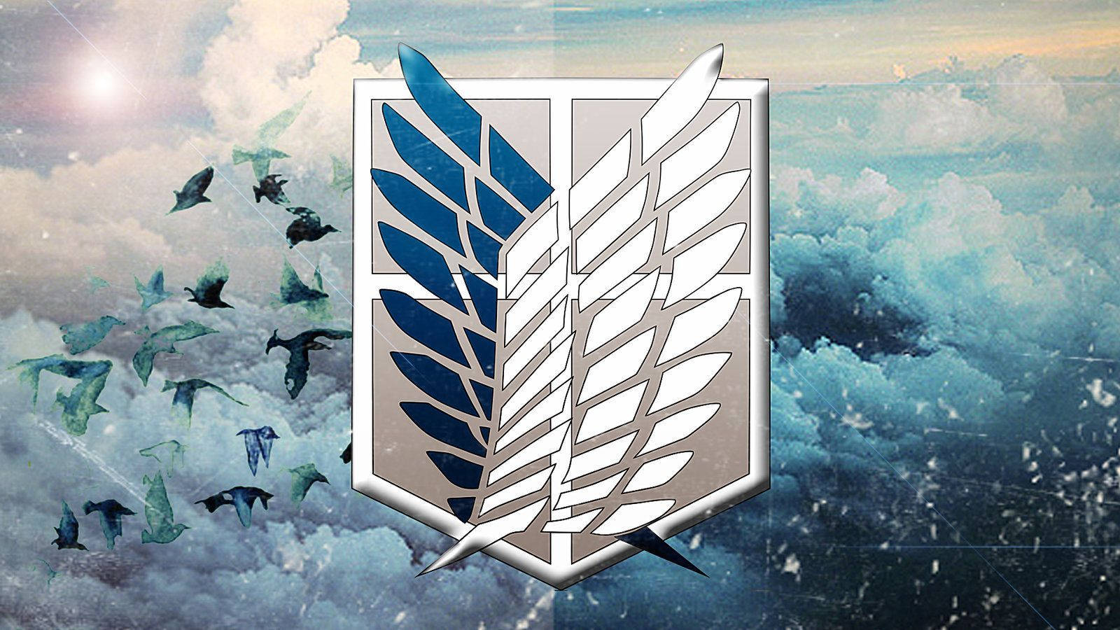 minimalist attack on titan logo, winged emblem, swirling clouds, HD Desktop Wallpaper