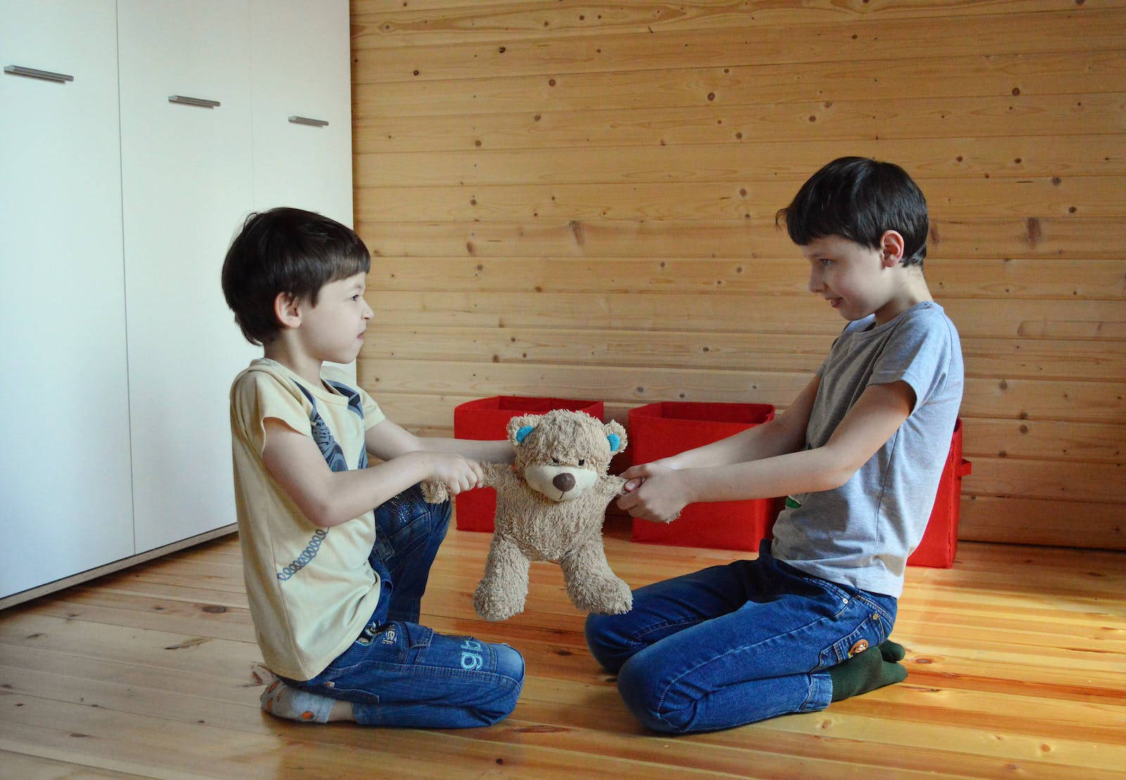 Attitude Boys, teddy bear, wooden floor, HD Desktop Wallpaper