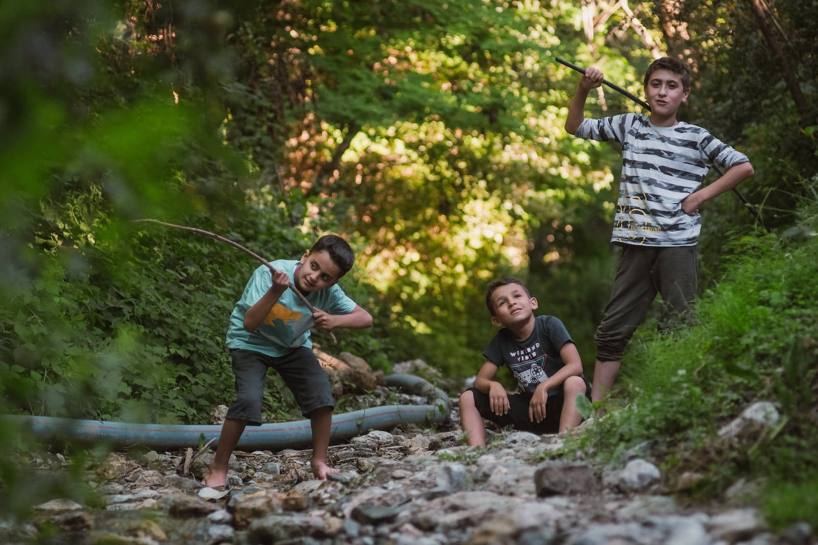 Attitude Boys, forest, stream, HD Desktop Wallpaper