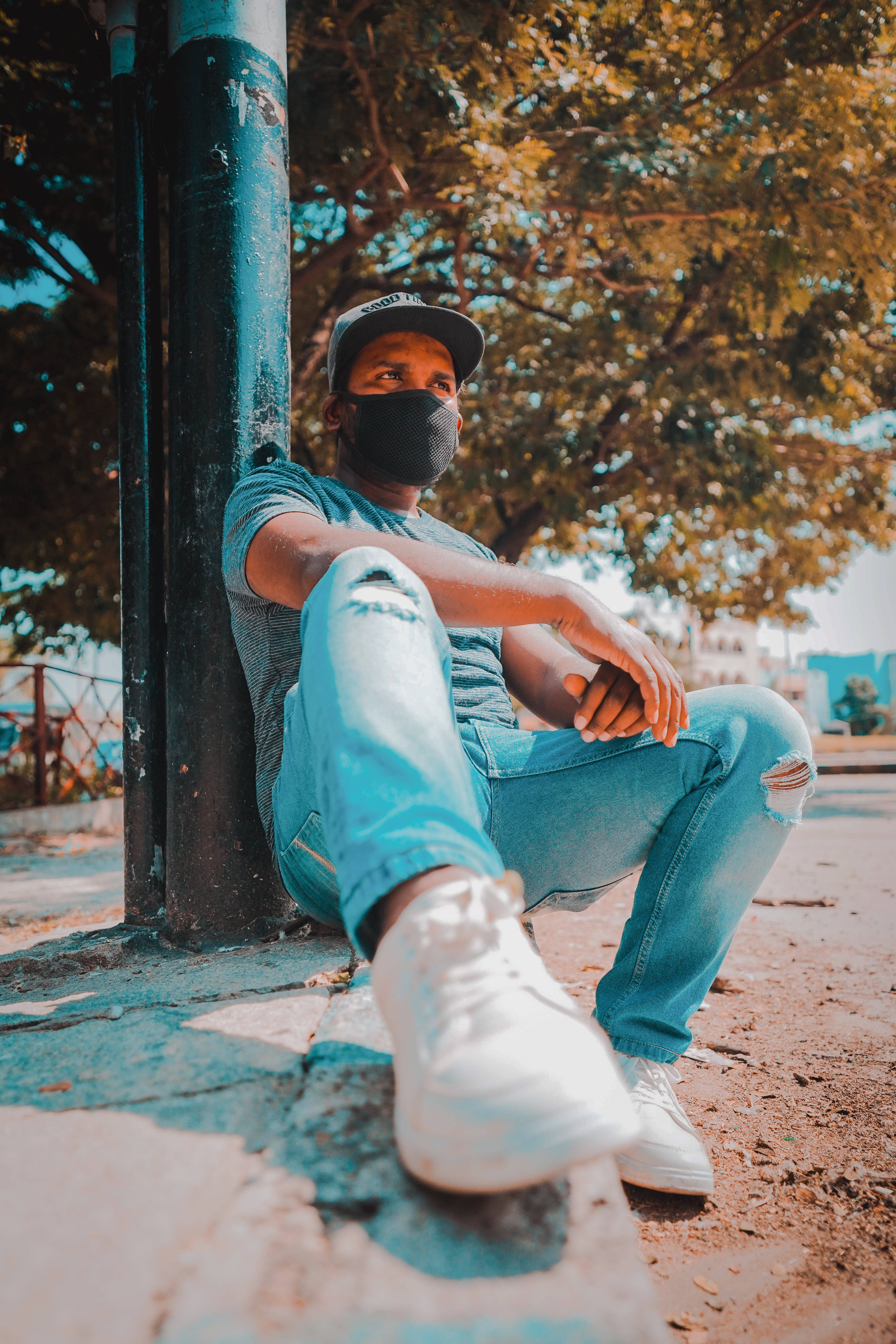 Attitude Boy, black face mask, cap, 5K Phone Wallpaper