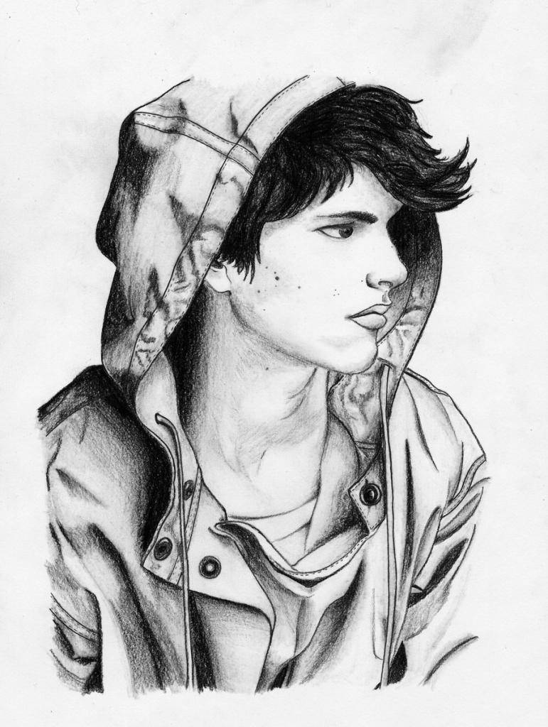 Attitude Boy, pencil sketch, hooded jacket, SD Phone Wallpaper