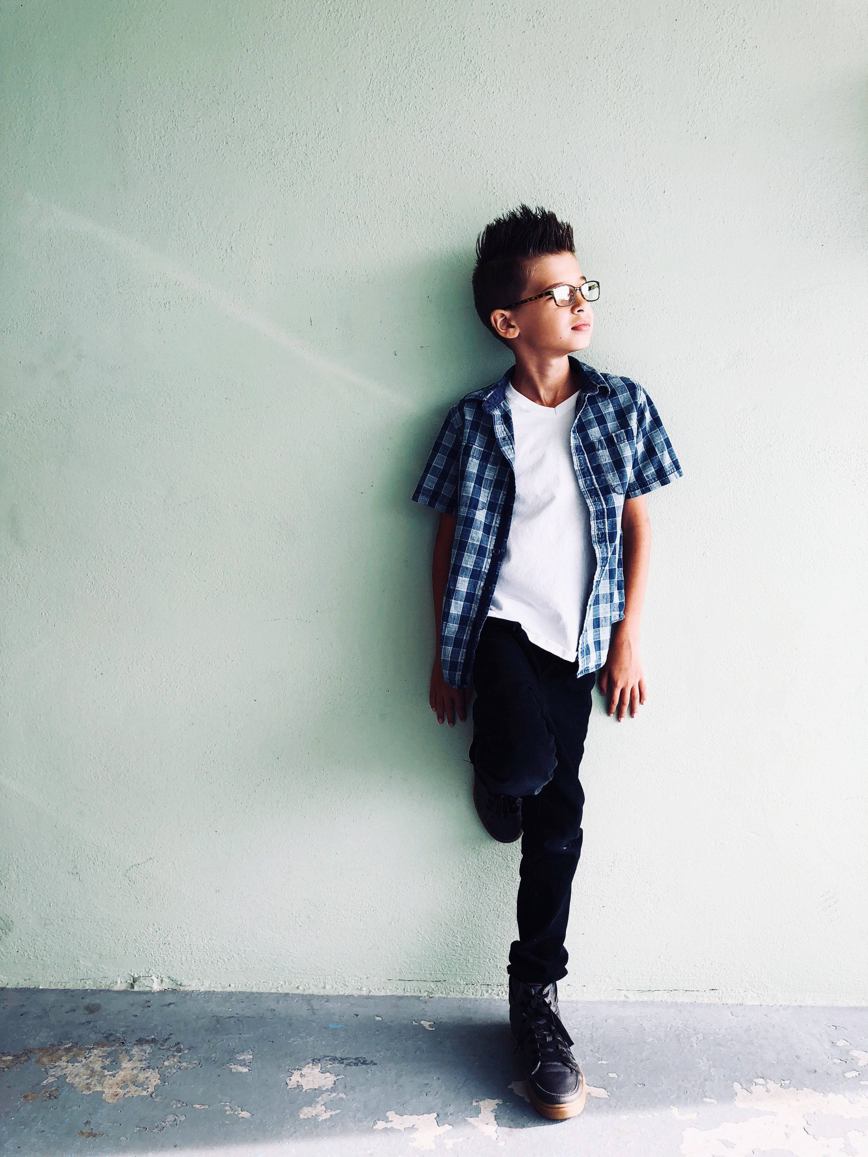 Attitude Boy, glasses, pale green wall, 4K Phone Wallpaper