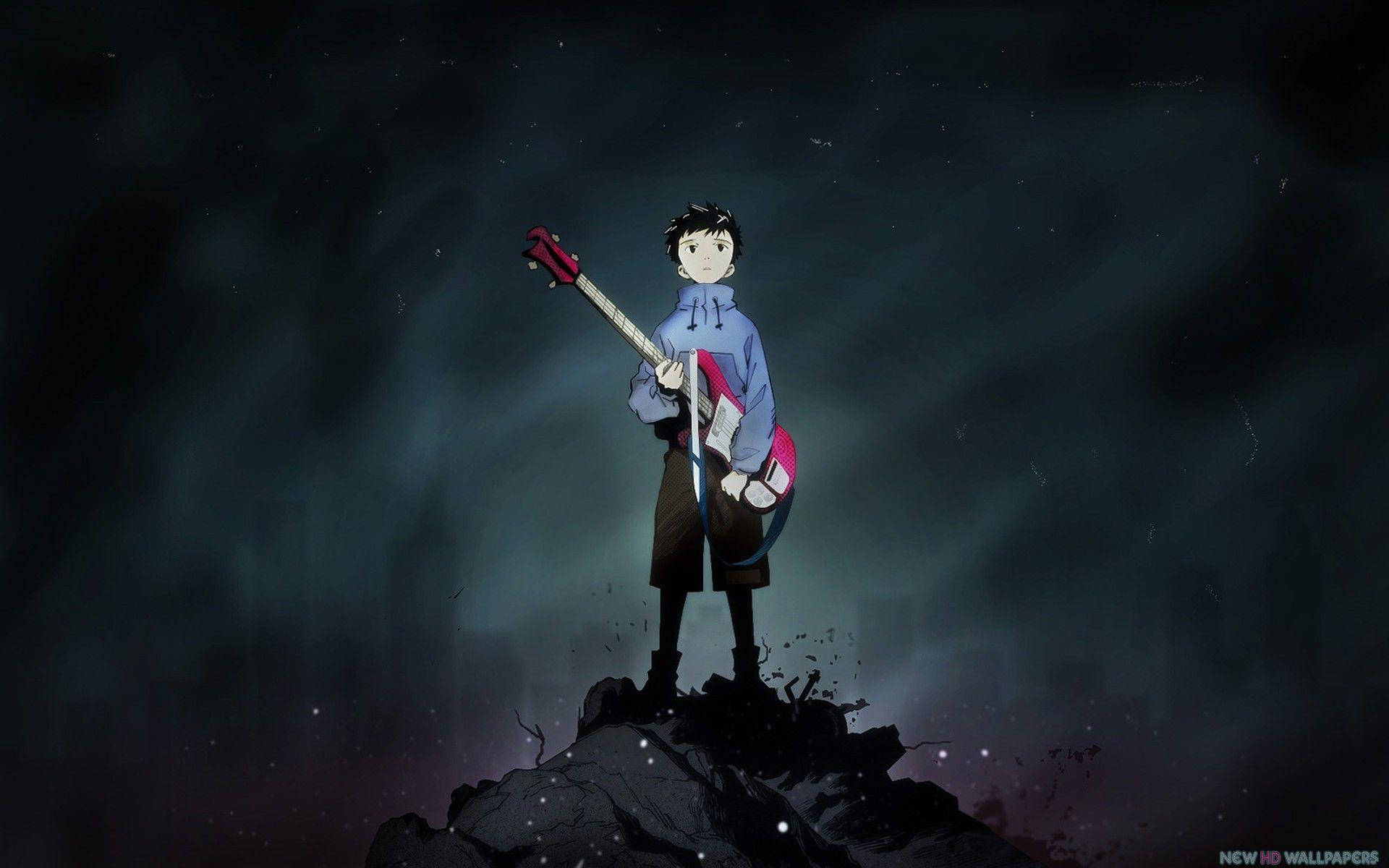 Attitude Boy, red bass guitar, rocky outcrop, Full HD Desktop Wallpaper