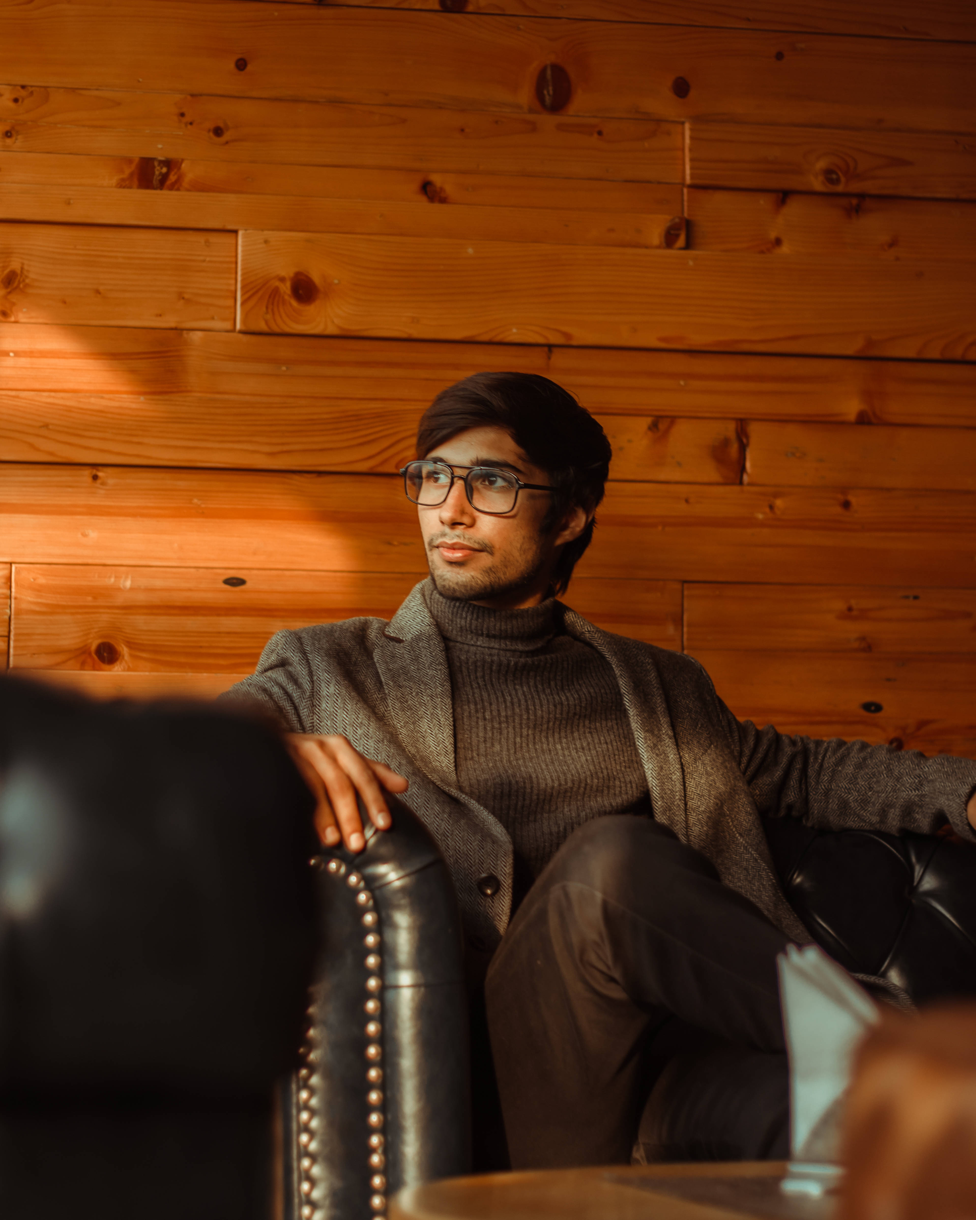 Attitude Boy, grey sweater, glasses, 4K Phone Wallpaper