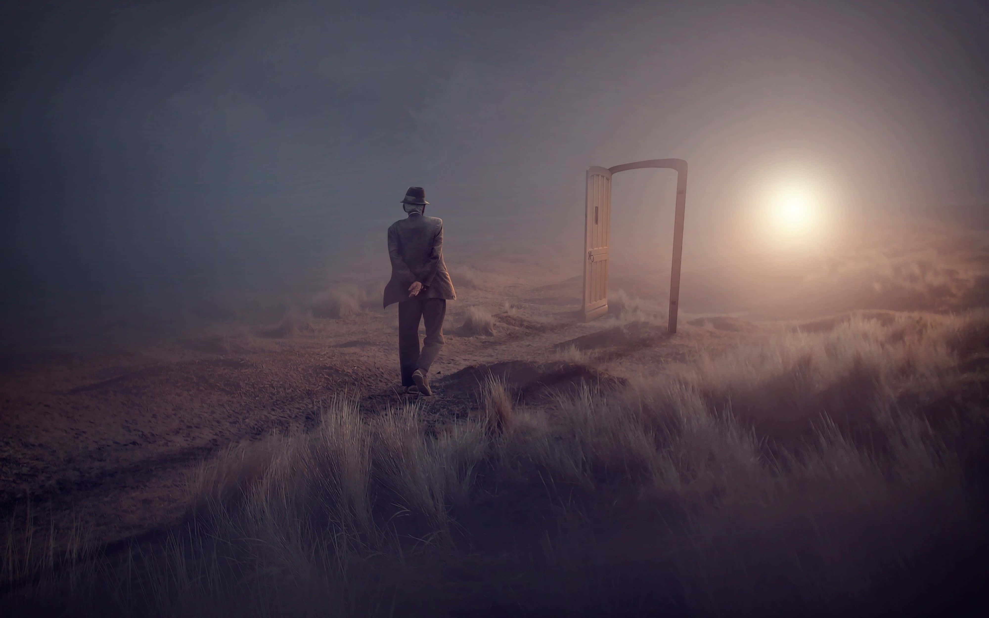 4K Boys Attitude Desktop, suit, mysterious open door, 4K Desktop Wallpaper