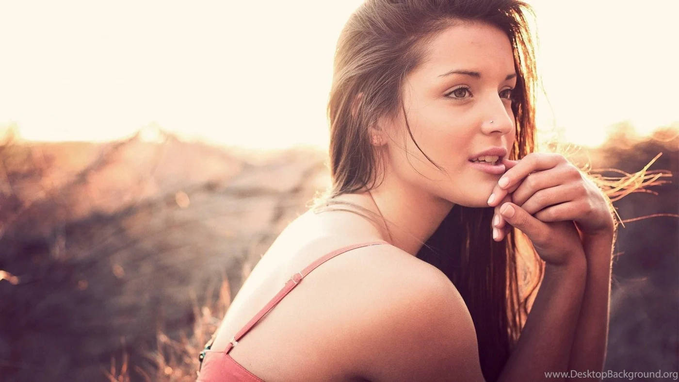 Attitude Girl, sunset, golden hillside, HD Desktop Wallpaper