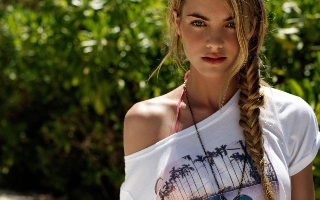 Attitude Girl, long blonde braid, white off-shoulder t-shirt, HD Desktop Wallpaper