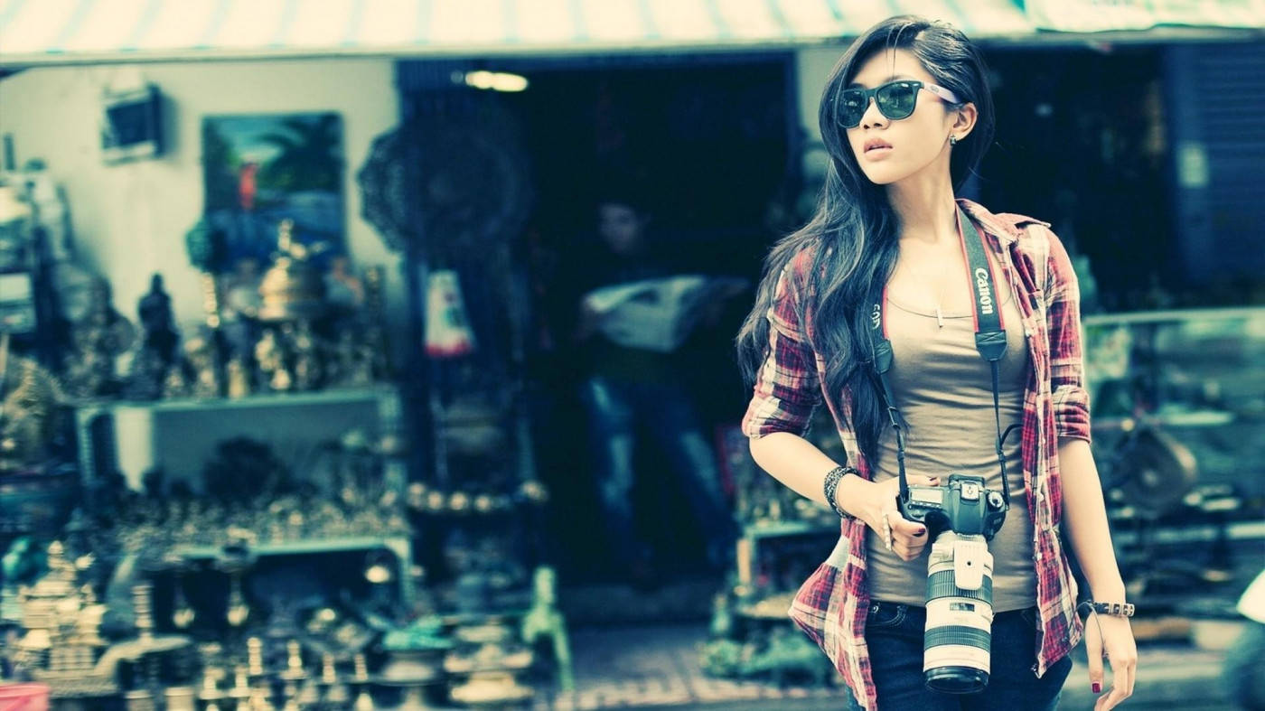 Cool Attitude Girl, camera, market stall, HD Desktop Wallpaper