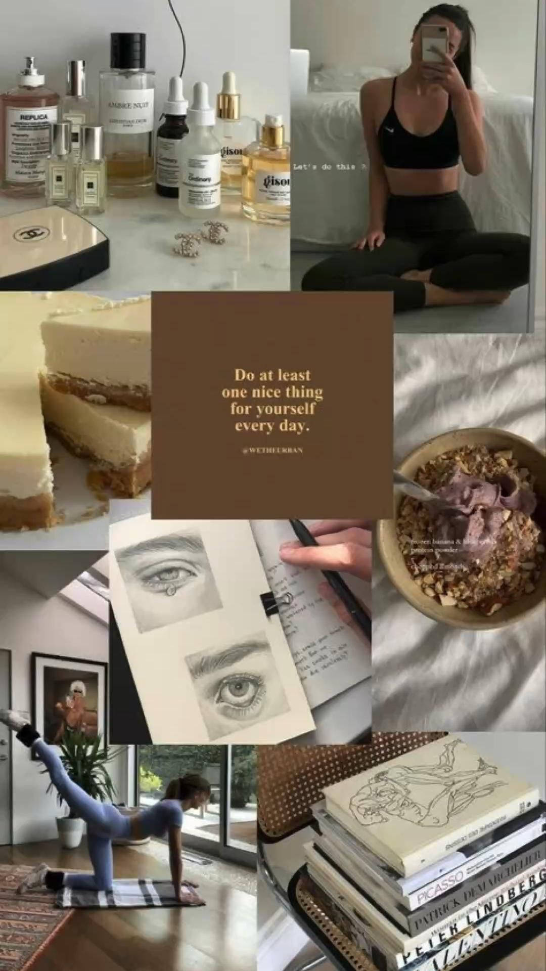 That Girl Aesthetic, self-care moments, perfume bottles, Full HD Phone Wallpaper