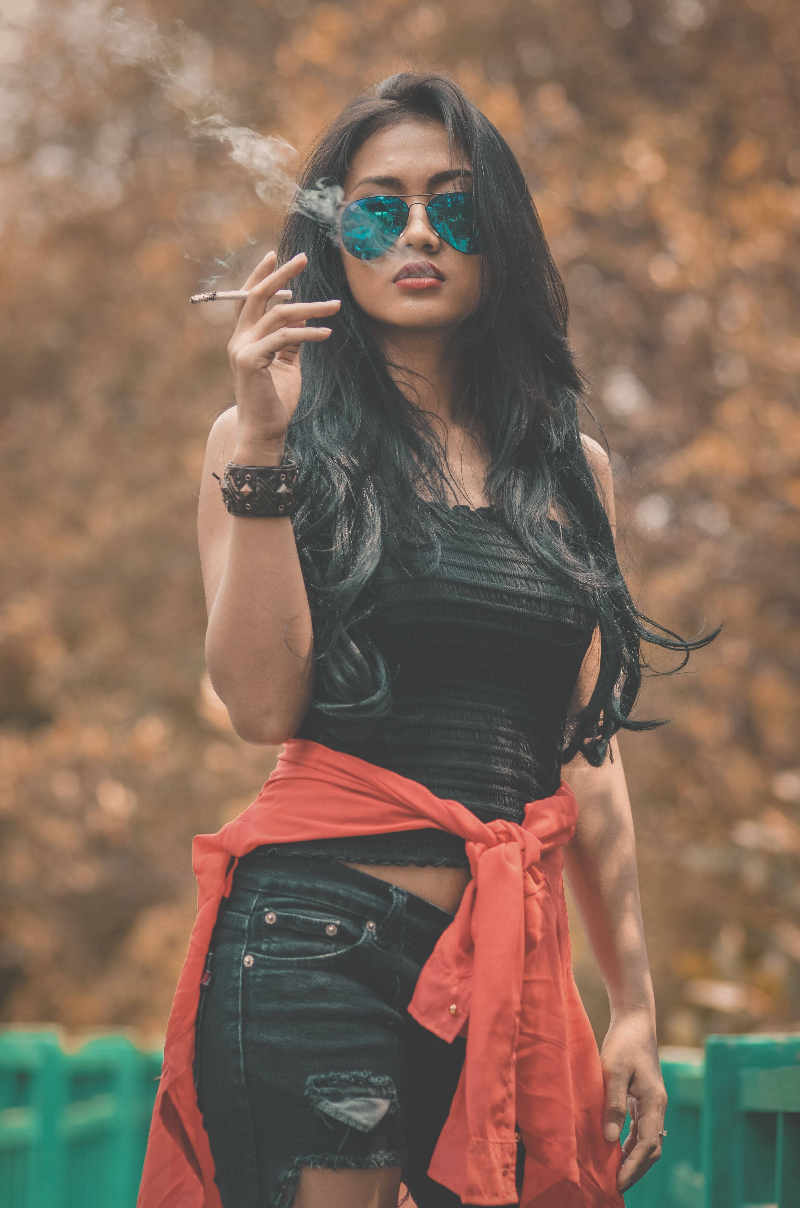 Cool Attitude Girl, reflective sunglasses, red jacket, 4K Phone Wallpaper