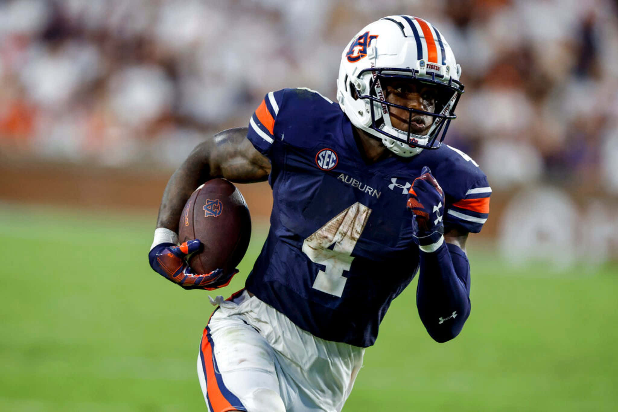 Auburn Football, navy blue and orange uniform, stadium lights, Full HD Desktop Wallpaper