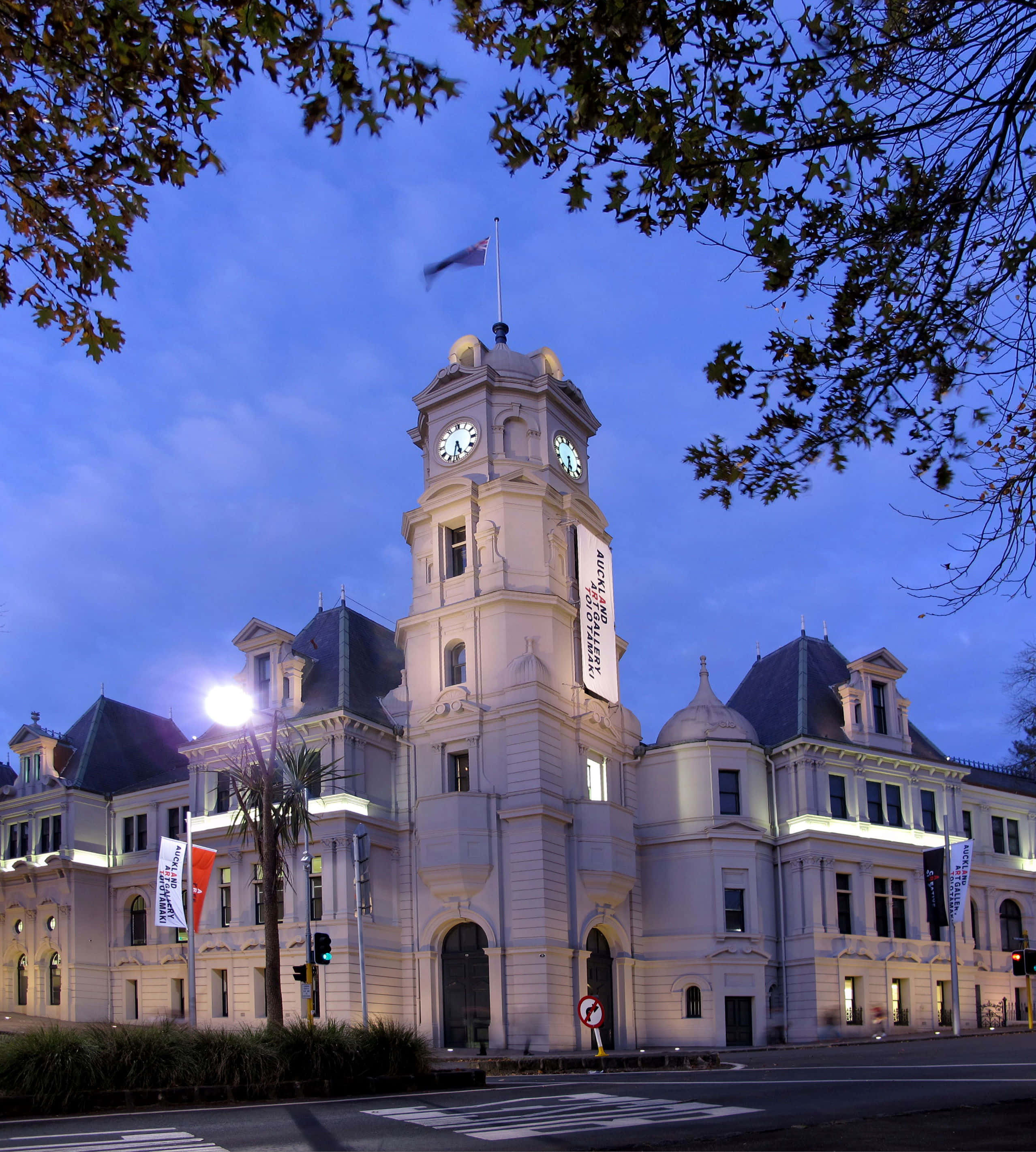 Auckland Art Gallery, twilight, clock tower, 2K Phone Wallpaper