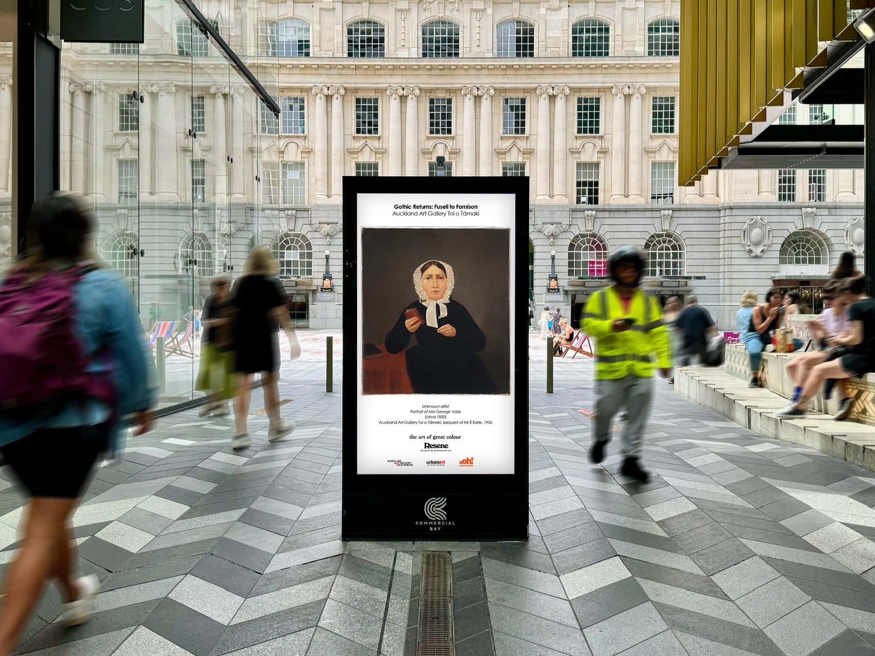 Auckland Art Gallery, modern glass-walled atrium, digital billboard, HD Desktop Wallpaper