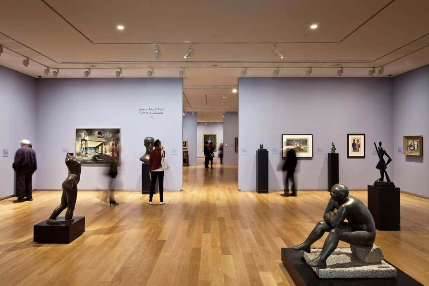 Auckland Art Gallery, polished wooden floors, bronze sculptures, HD Desktop Wallpaper