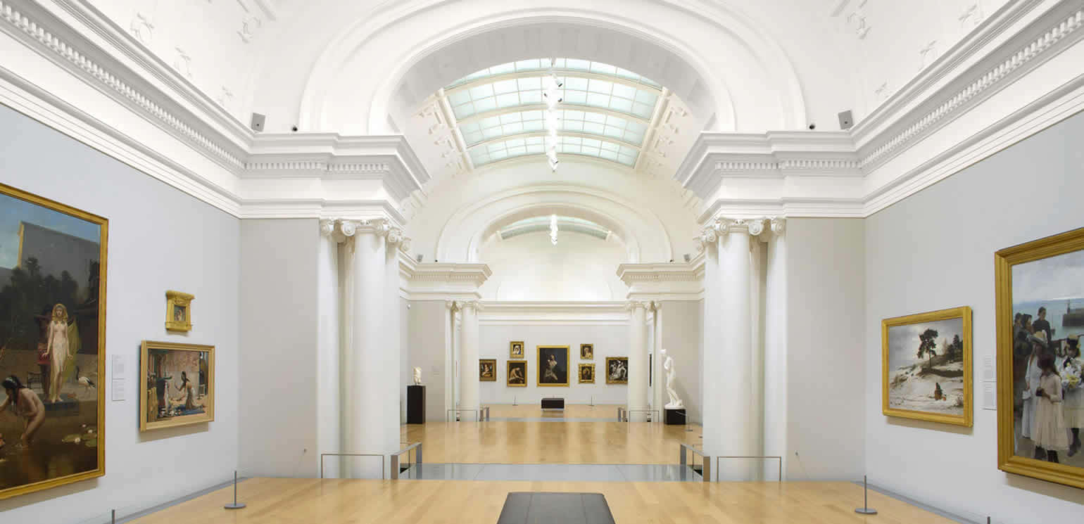 Auckland Art Gallery, arched ceiling skylight, classical columns, HD Desktop Wallpaper