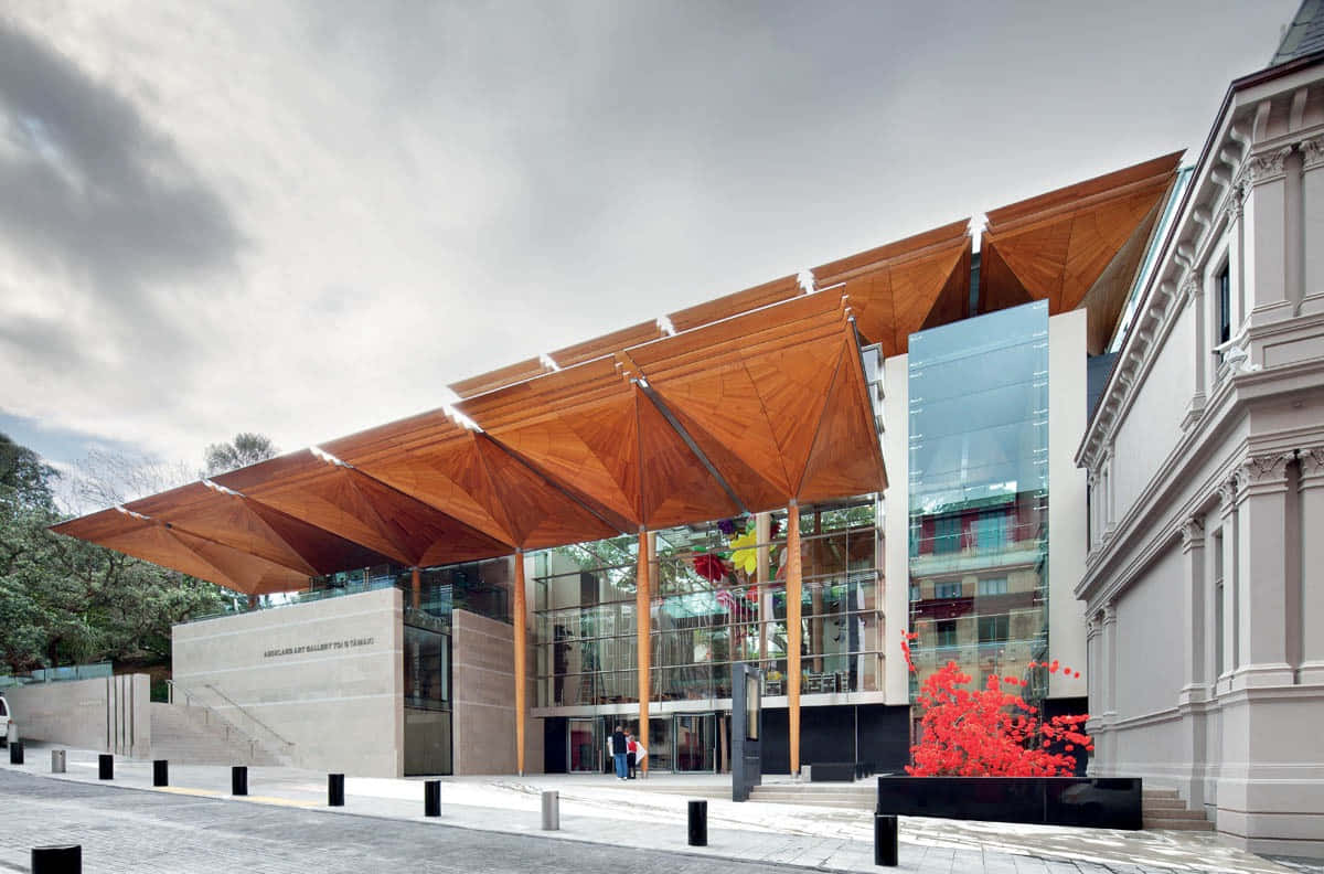 Auckland Art Gallery, modern extension, wooden canopy architecture, SD Desktop Wallpaper