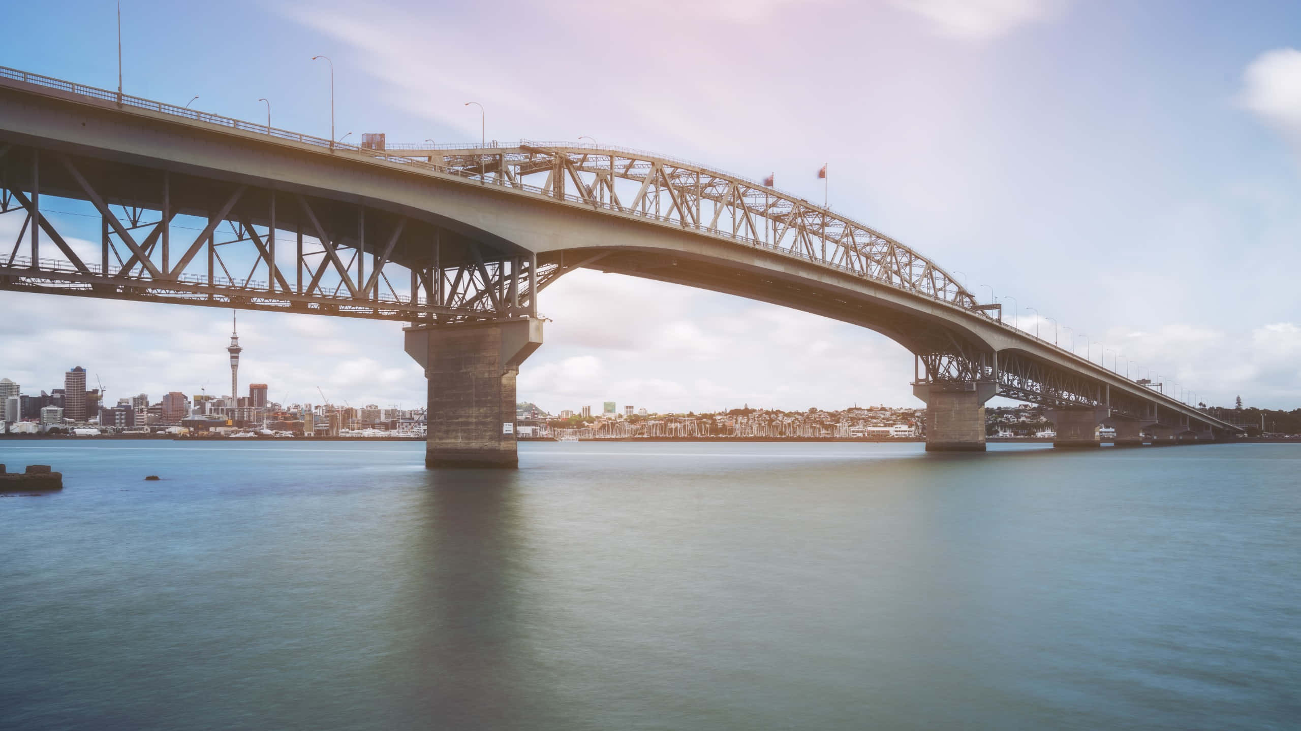Auckland Harbour Bridge, city skyline, iconic tower, 2K Desktop Wallpaper