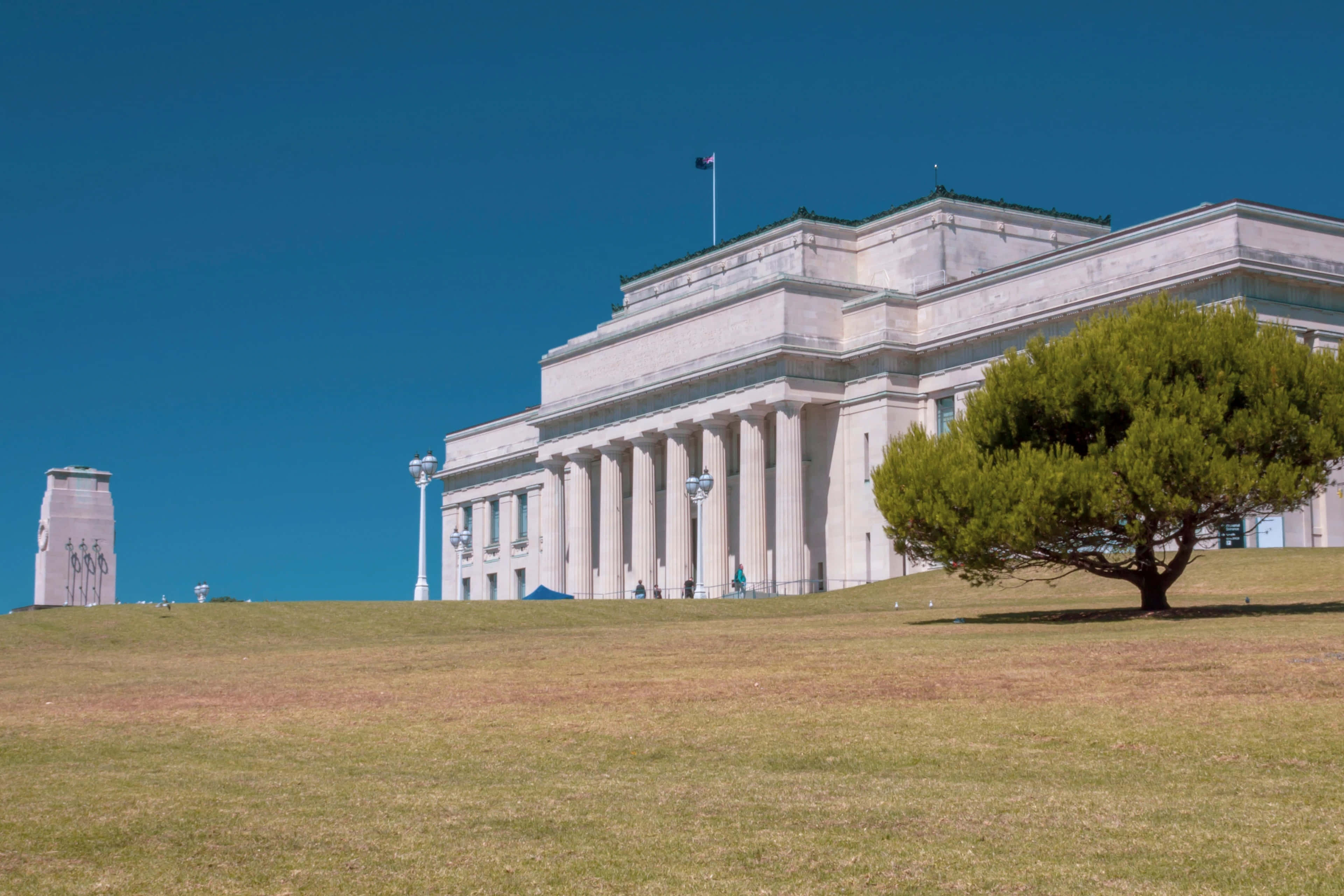 Auckland War Memorial Museum, neoclassical building, tall columns, 4K Desktop Wallpaper