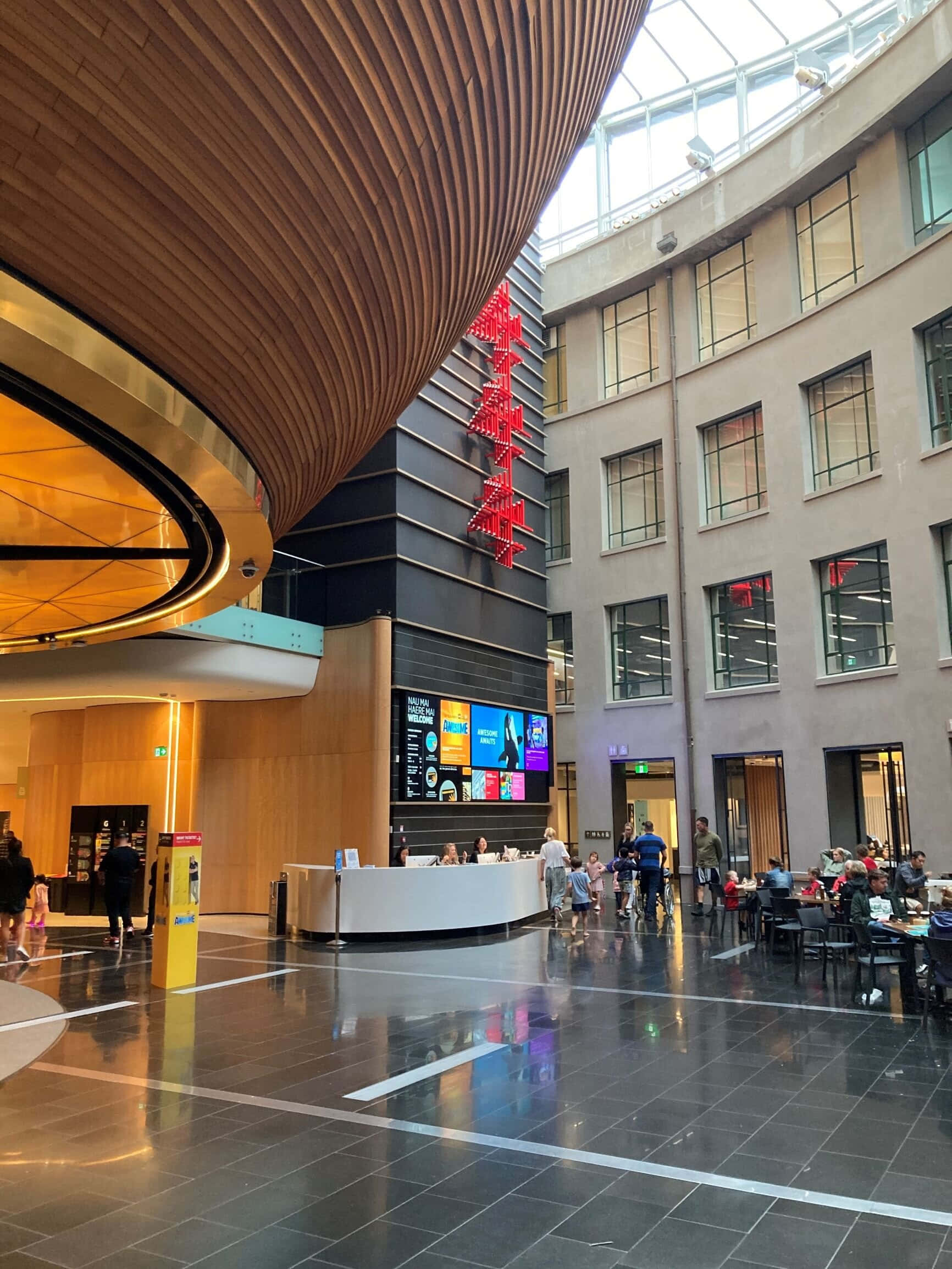 Auckland Museum, grand lobby, curved wooden ceiling, Full HD Phone Wallpaper