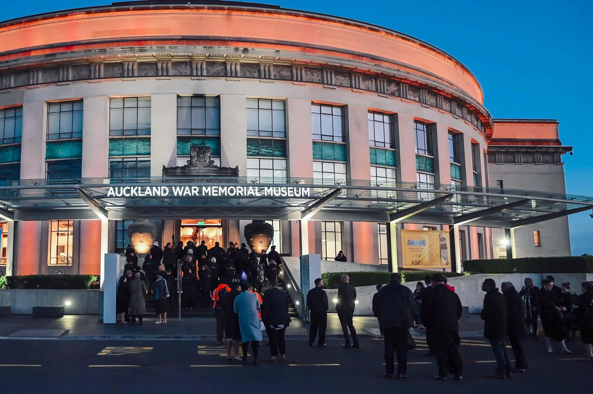 Auckland War Memorial Museum, twilight, dusk, Full HD Desktop Wallpaper