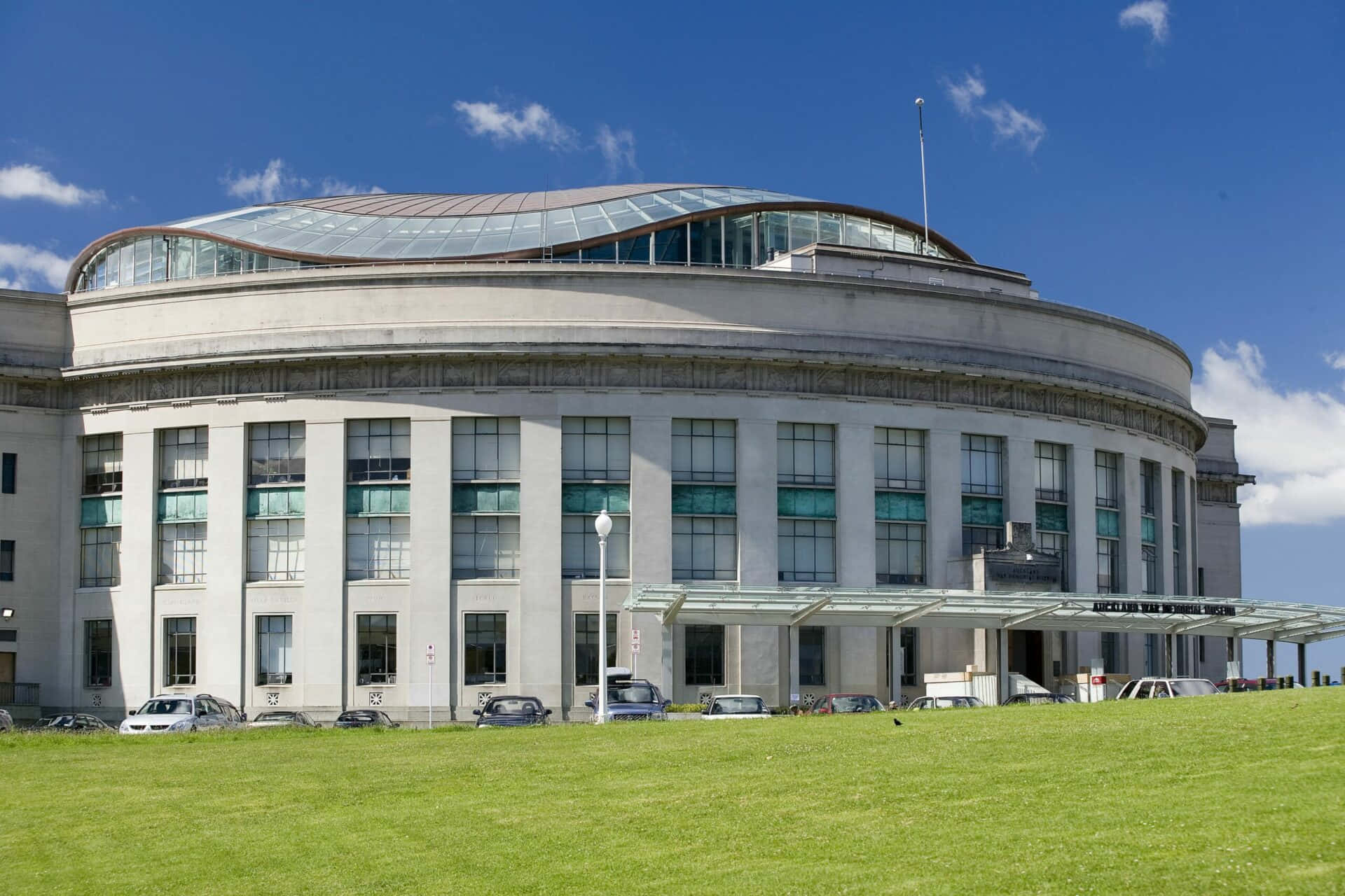 Auckland War Memorial Museum, glass dome, stone facade, Full HD Desktop Wallpaper