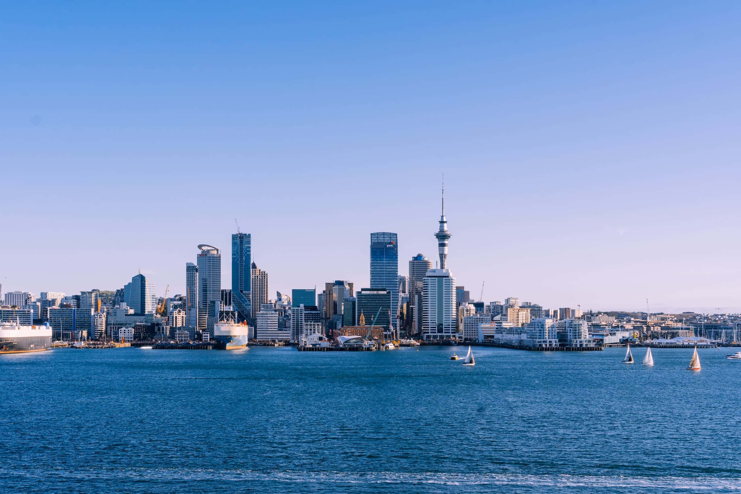 Auckland, skyline, dusk, Full HD Desktop Wallpaper