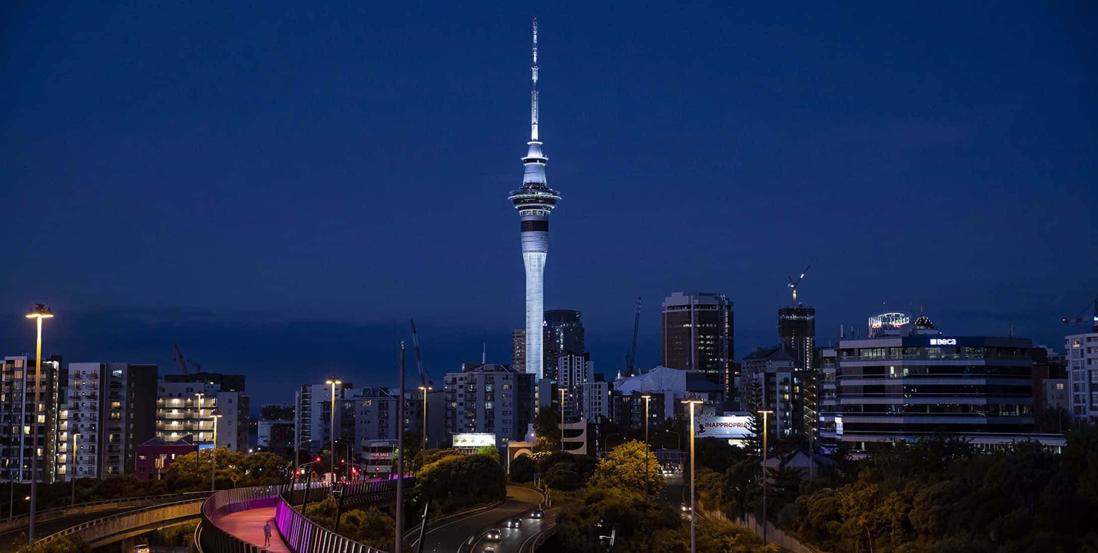 Auckland, skyneedle, twilight, Full HD Desktop Wallpaper
