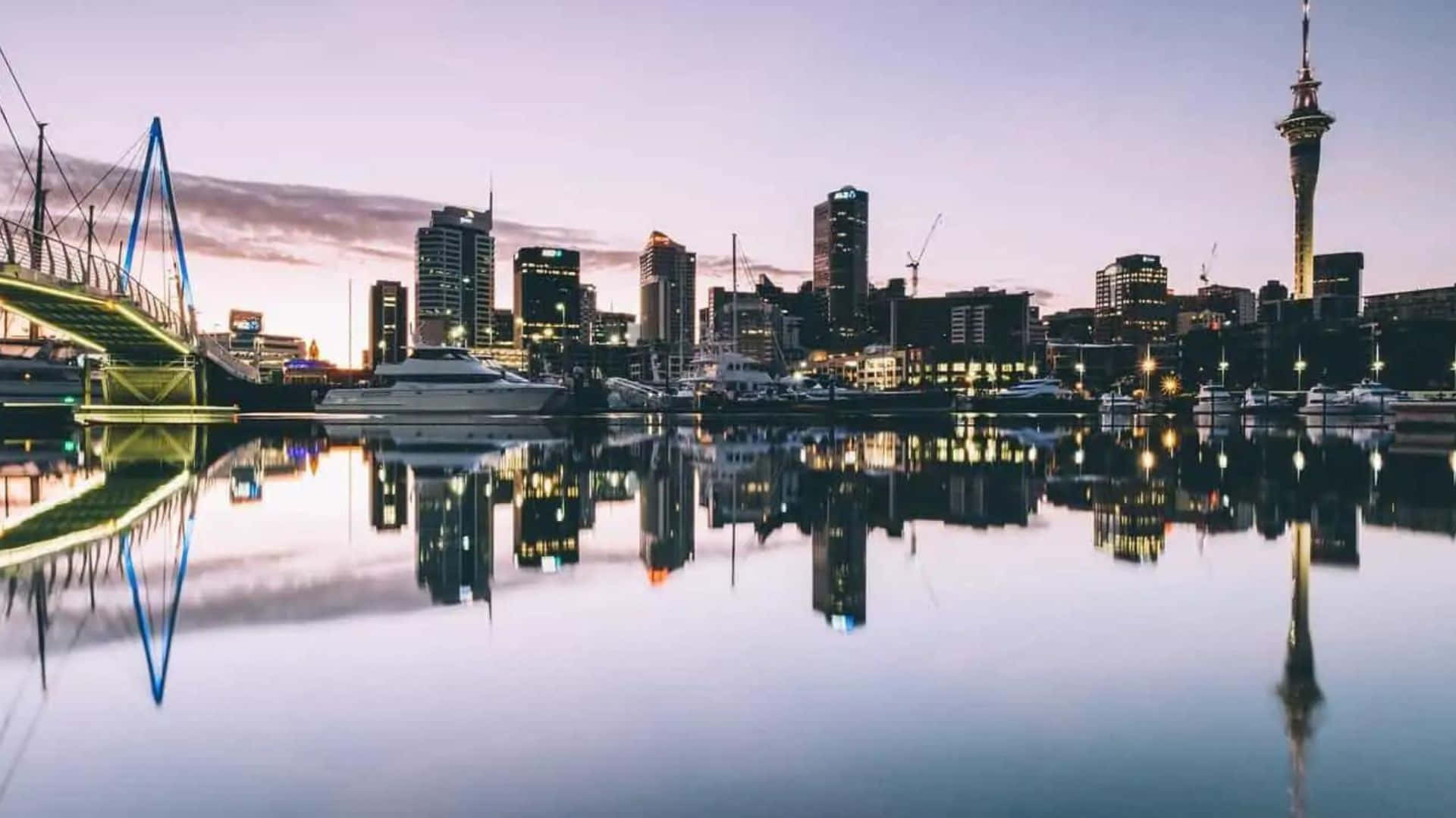 Auckland, skyline, dusk, Full HD Desktop Wallpaper