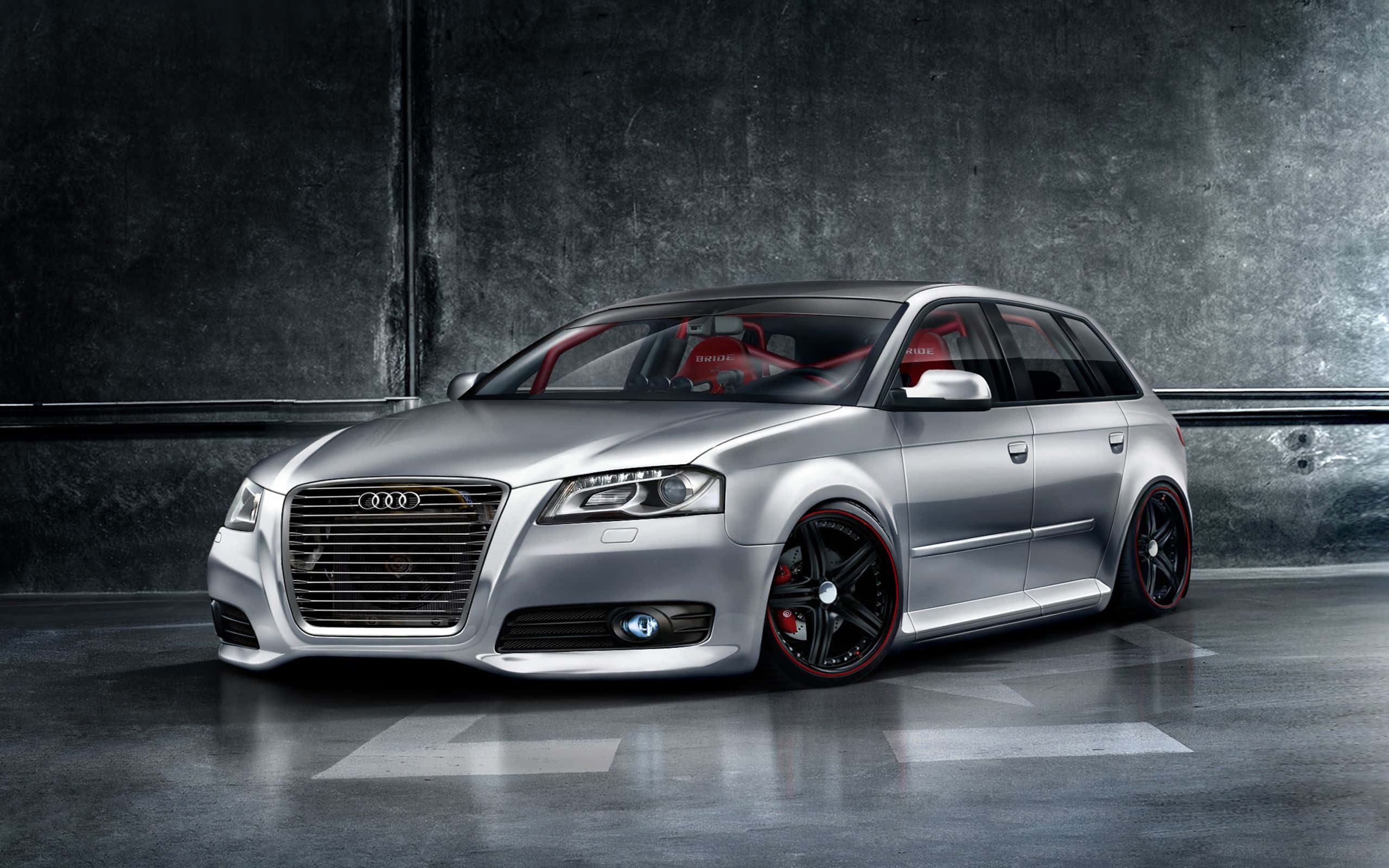 Audi A3, silver, red interior, 2K Desktop Wallpaper