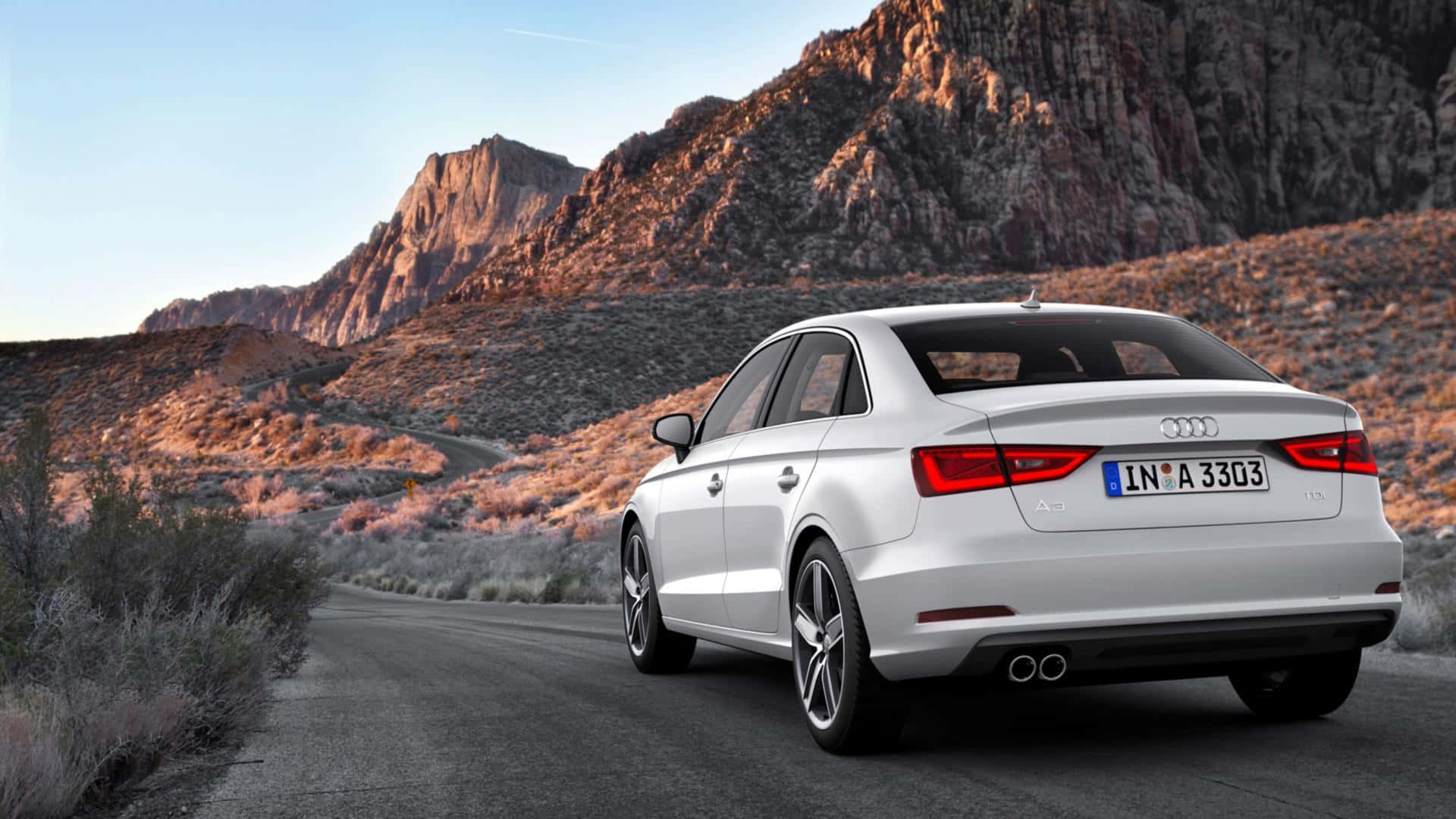 Audi A3, silver, desert road, Full HD Desktop Wallpaper