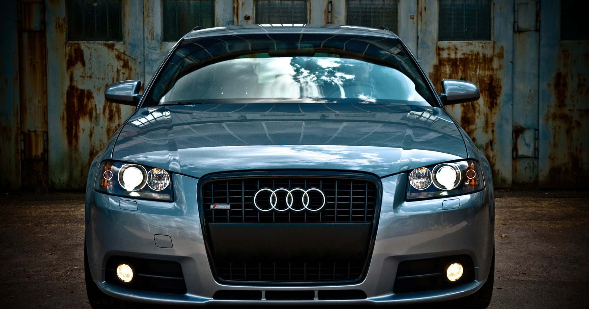 Audi A3, silver, glowing headlights, Full HD Desktop Wallpaper