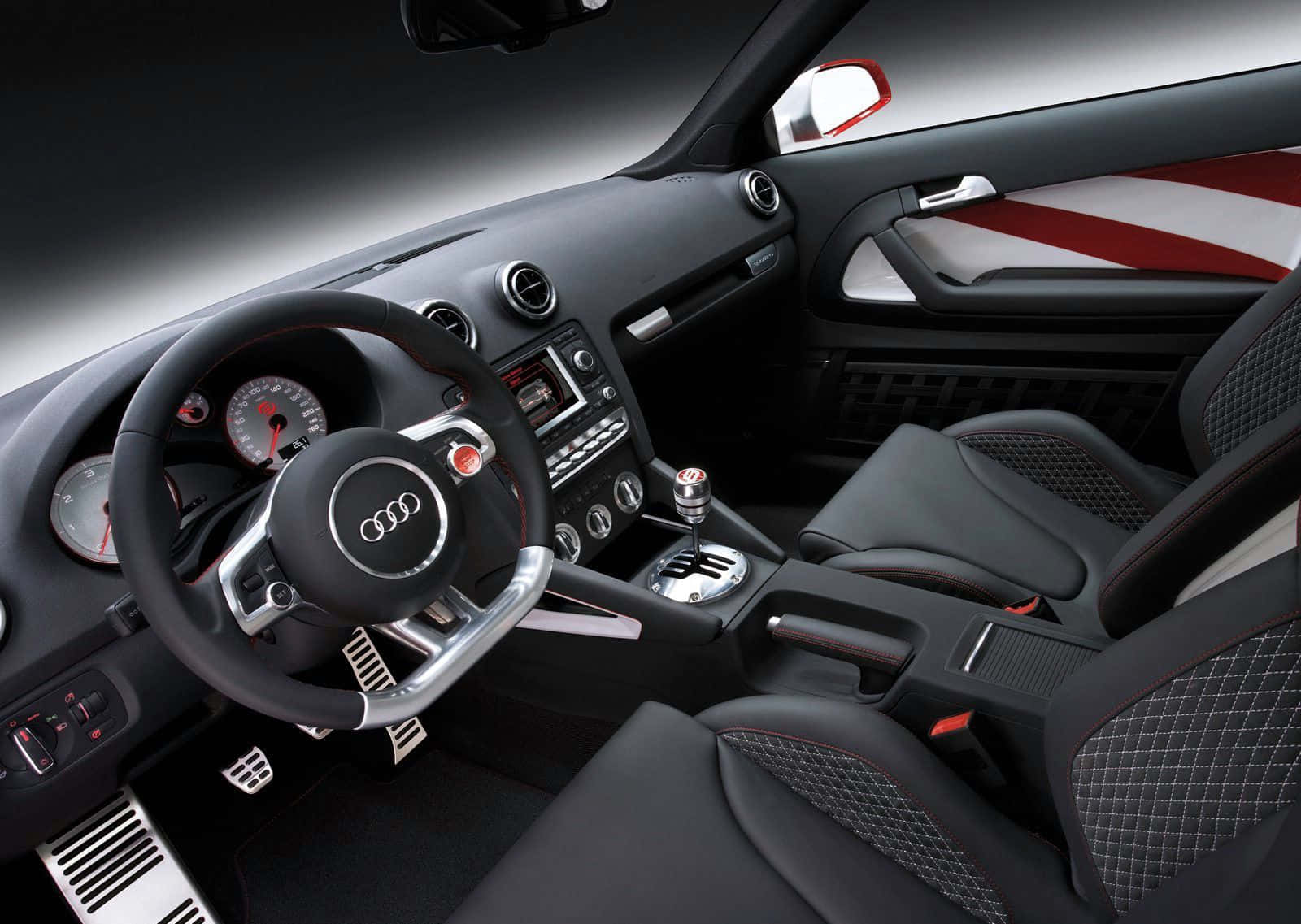 Audi A3, black leather seats, red stitching, HD Desktop Wallpaper