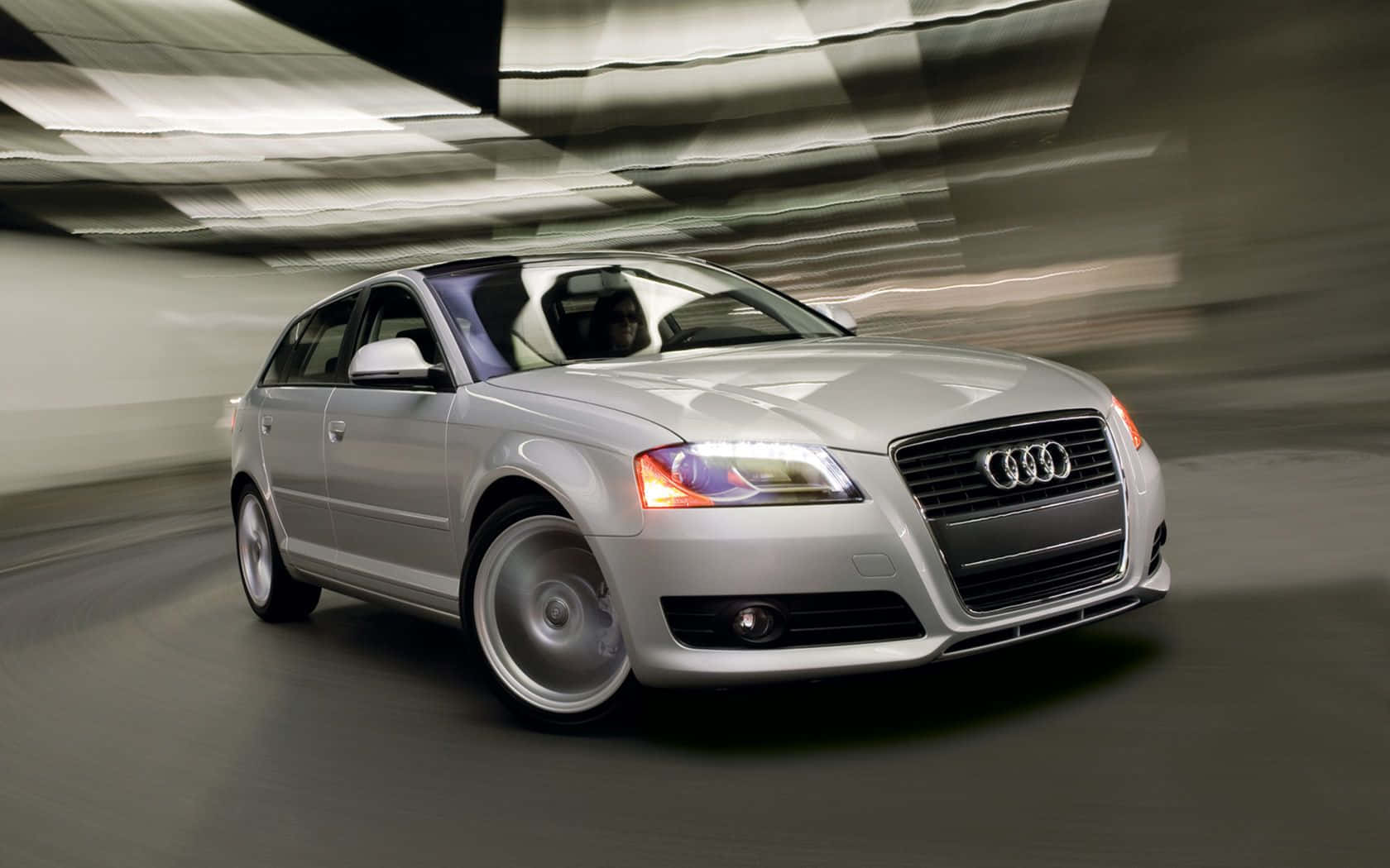 Audi A3, silver, tunnel, HD Desktop Wallpaper