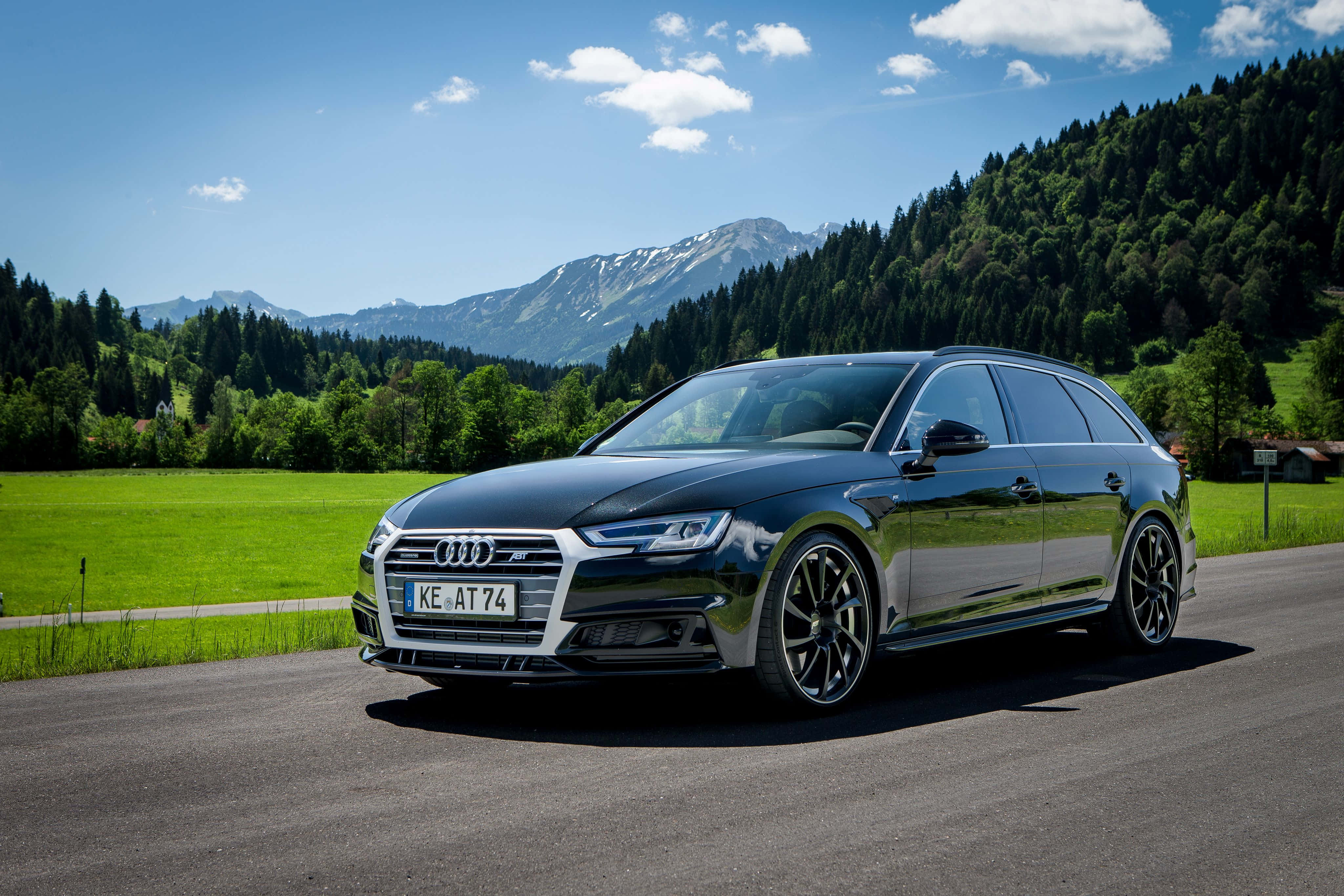 Audi A4, black, mountain road, 4K Desktop Wallpaper