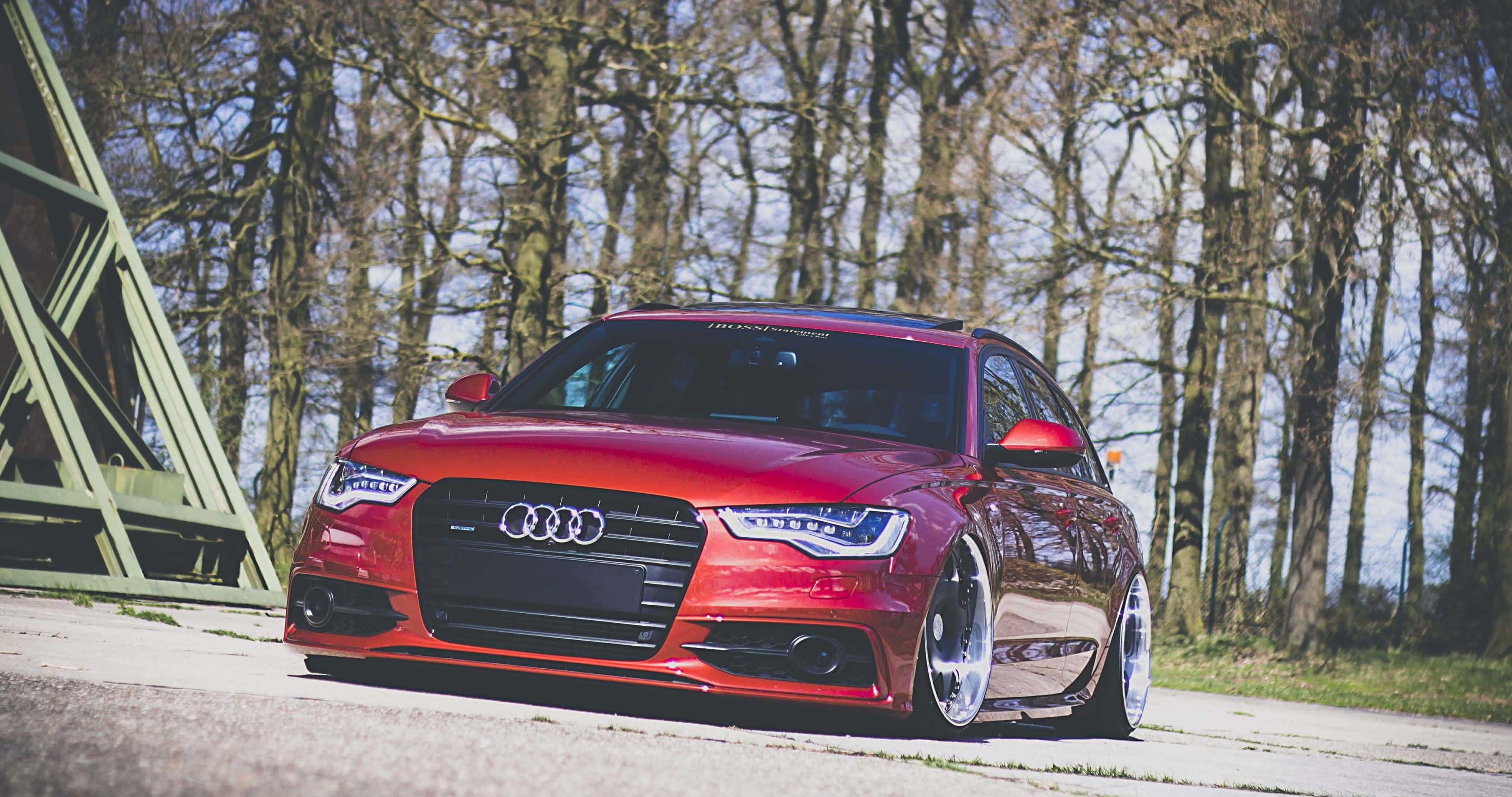 Audi A4, glossy red, custom wheels, 4K Desktop Wallpaper