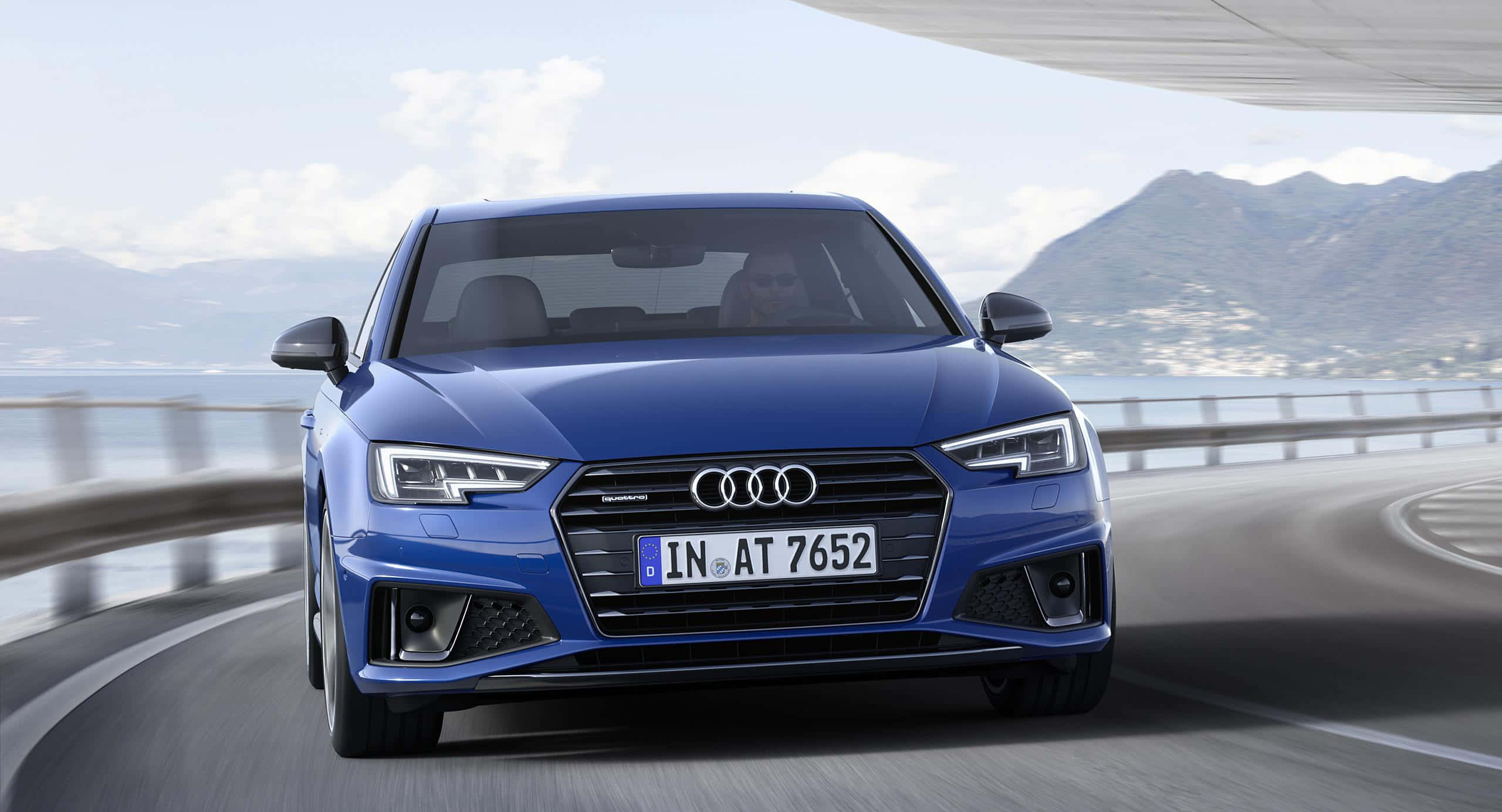Audi A4, blue, coastal highway, 2K Desktop Wallpaper