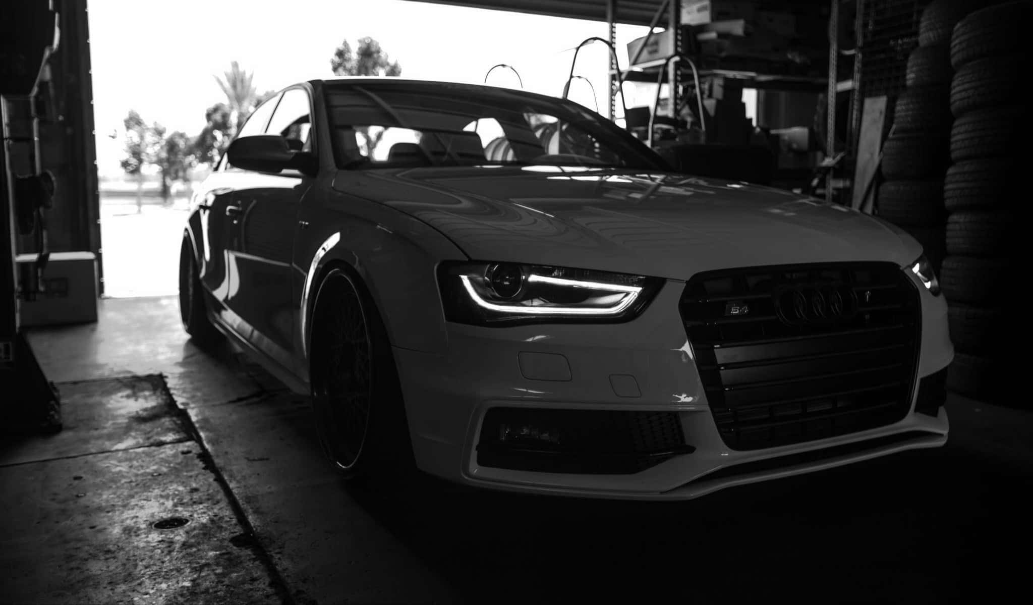 Audi A4, white, glowing headlights, Full HD Desktop Wallpaper